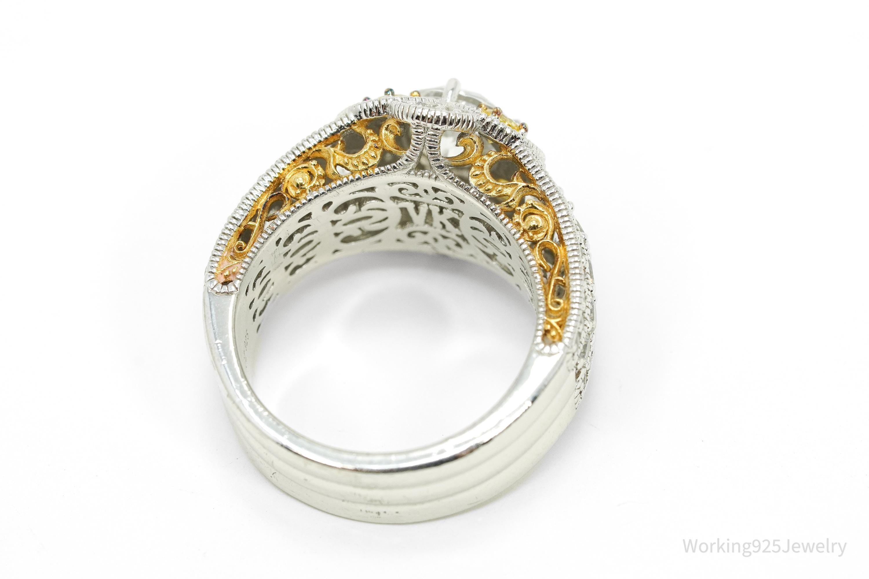 Vanna K "Platineve" White & Yellow Cubic Zirconia 18K Yellow Gold Sterling Silver Ring -SZ 7.25