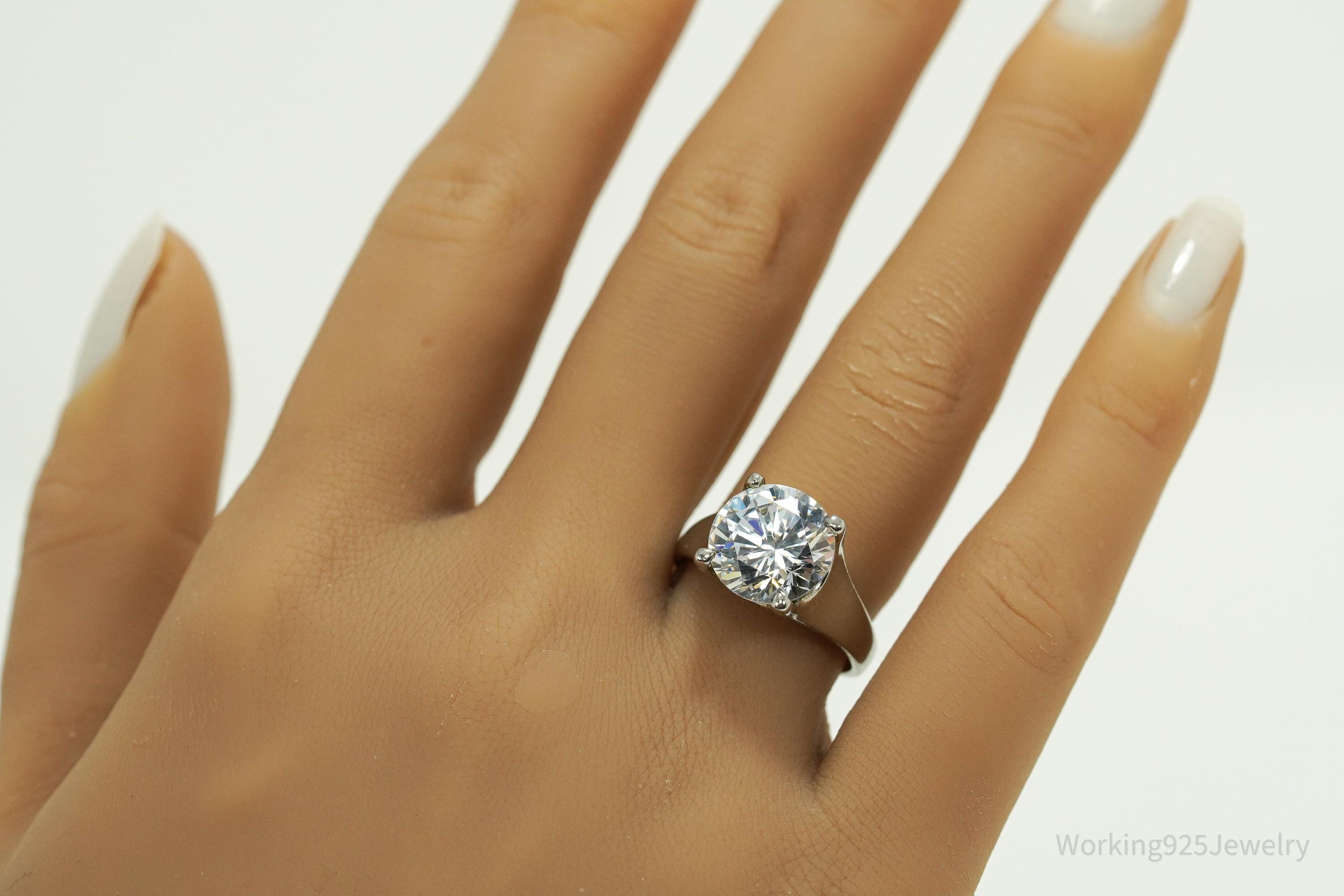 Vintage Large Diamonique Cubic Zirconia Sterling Silver Ring - Size 7.25