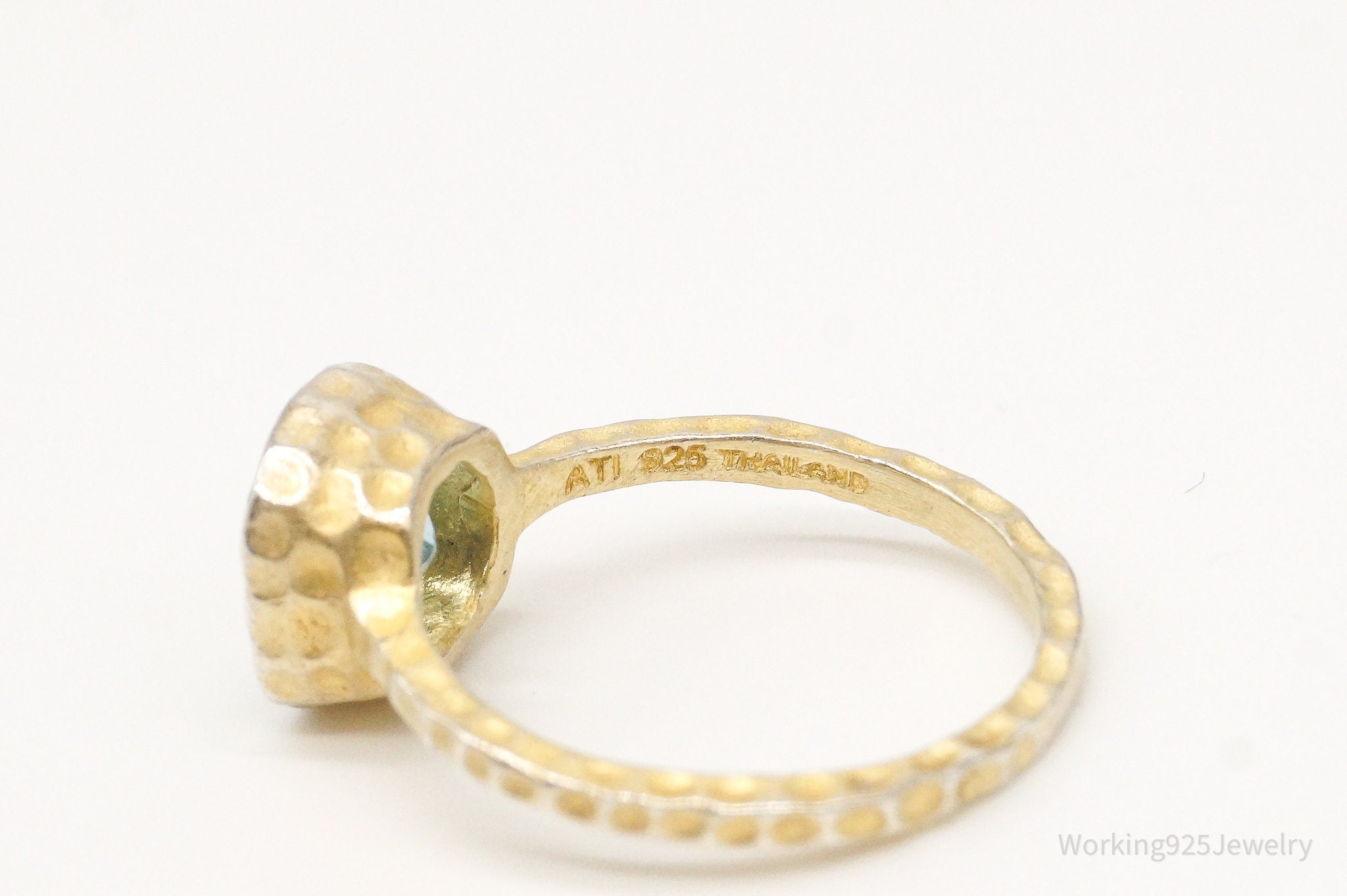 Vintage ATI Large Blue Topaz Gold Vermeil Ring Sterling - Size 8