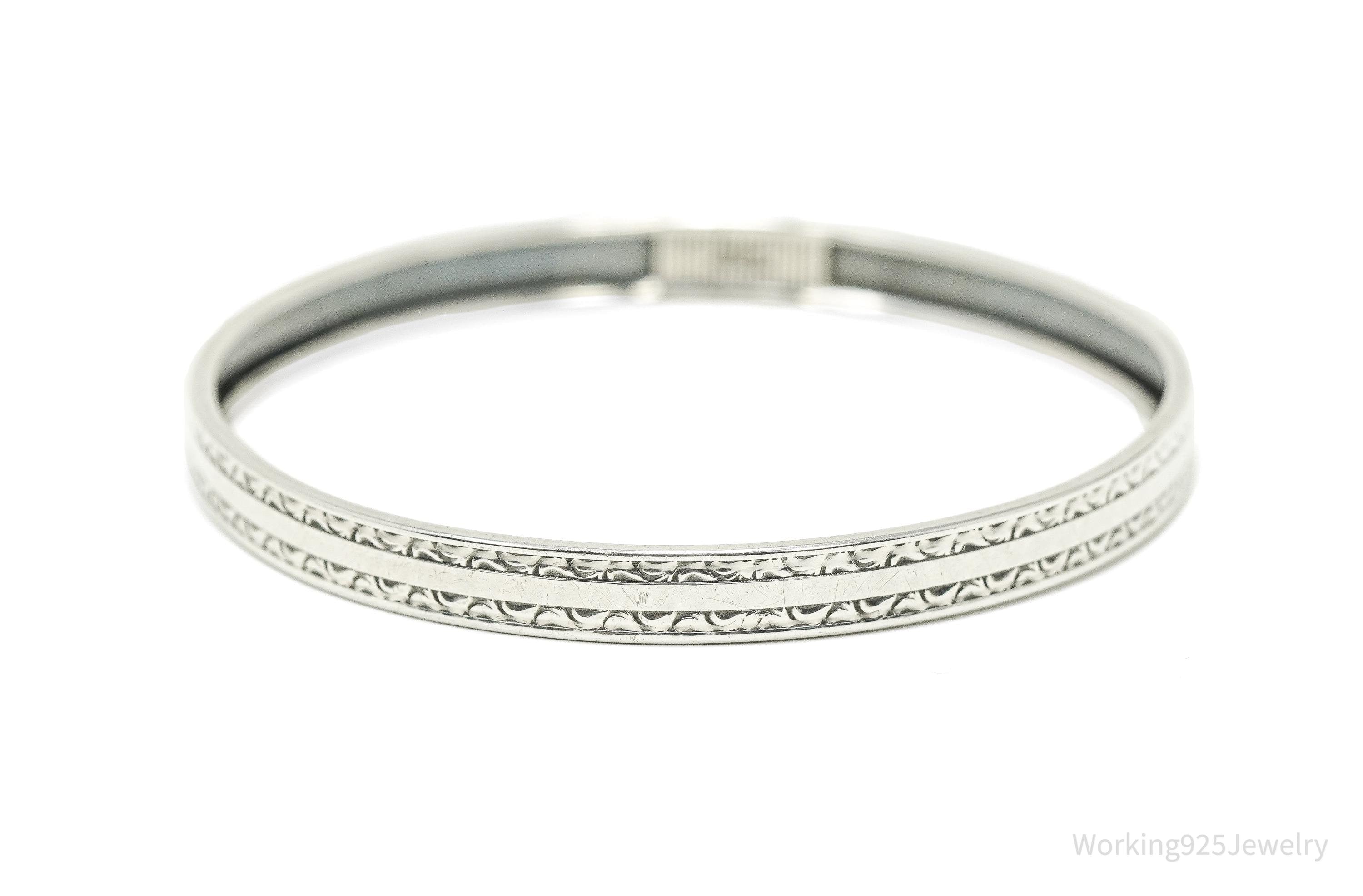 Antique Beau Art Deco Sterling Silver Bangle Bracelet 7 7/8"