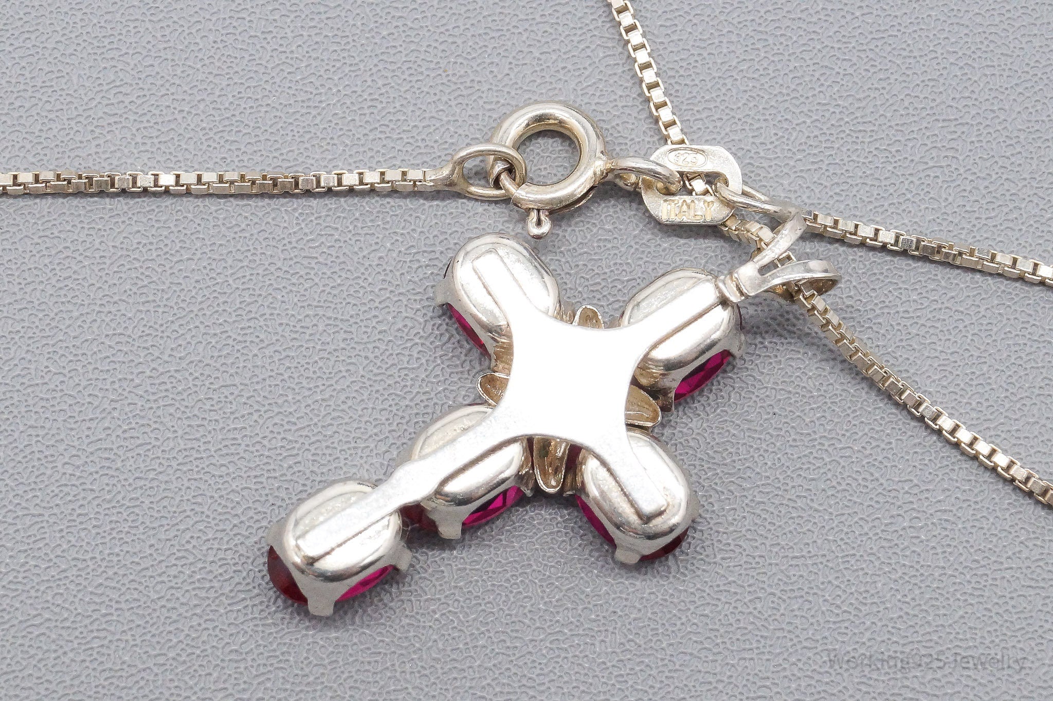 Vintage Lab Ruby Cross Sterling Silver Necklace 16"