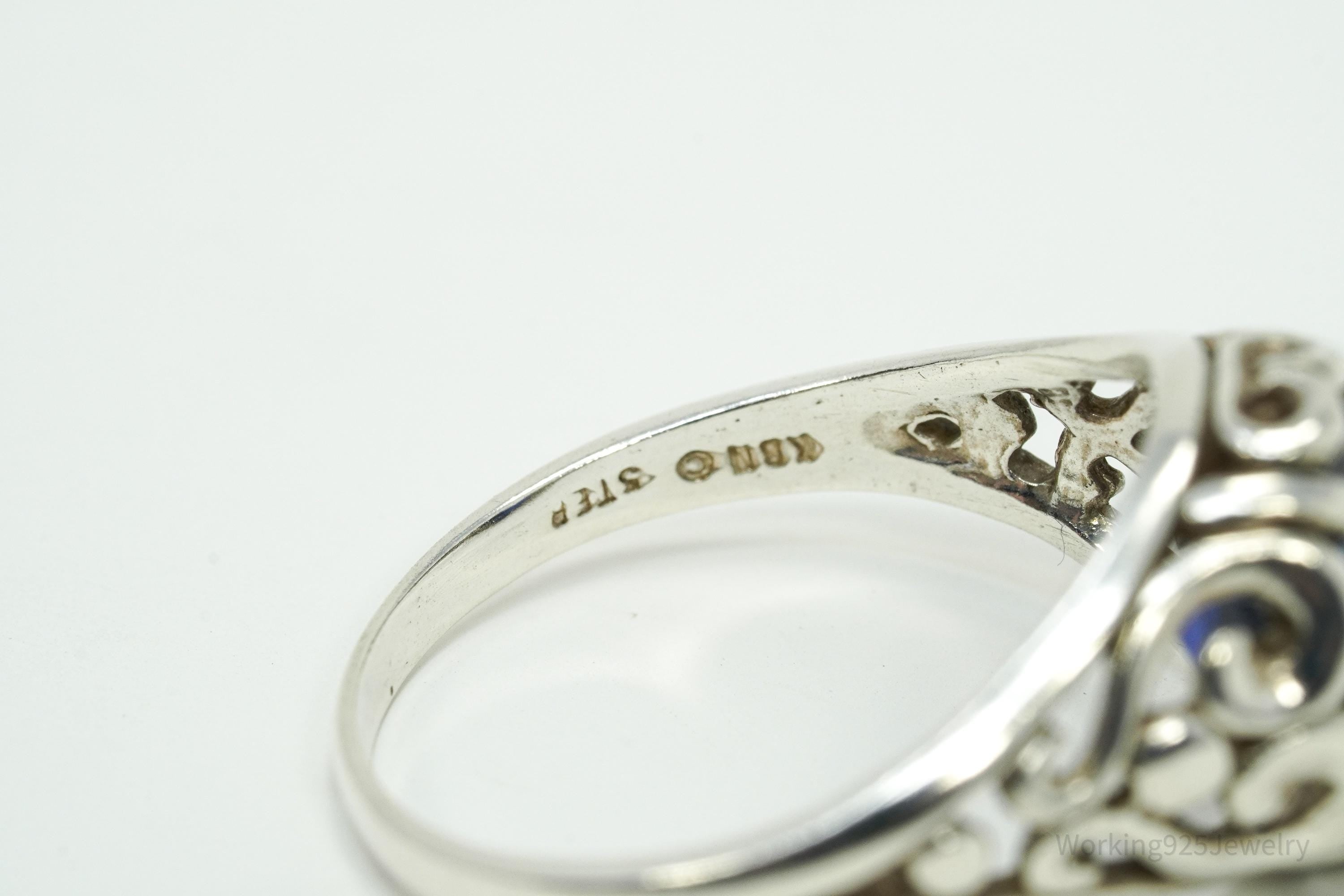 Vintage Designer Kabana Lab Blue Sapphire Sterling Silver Ring - Size 8.25