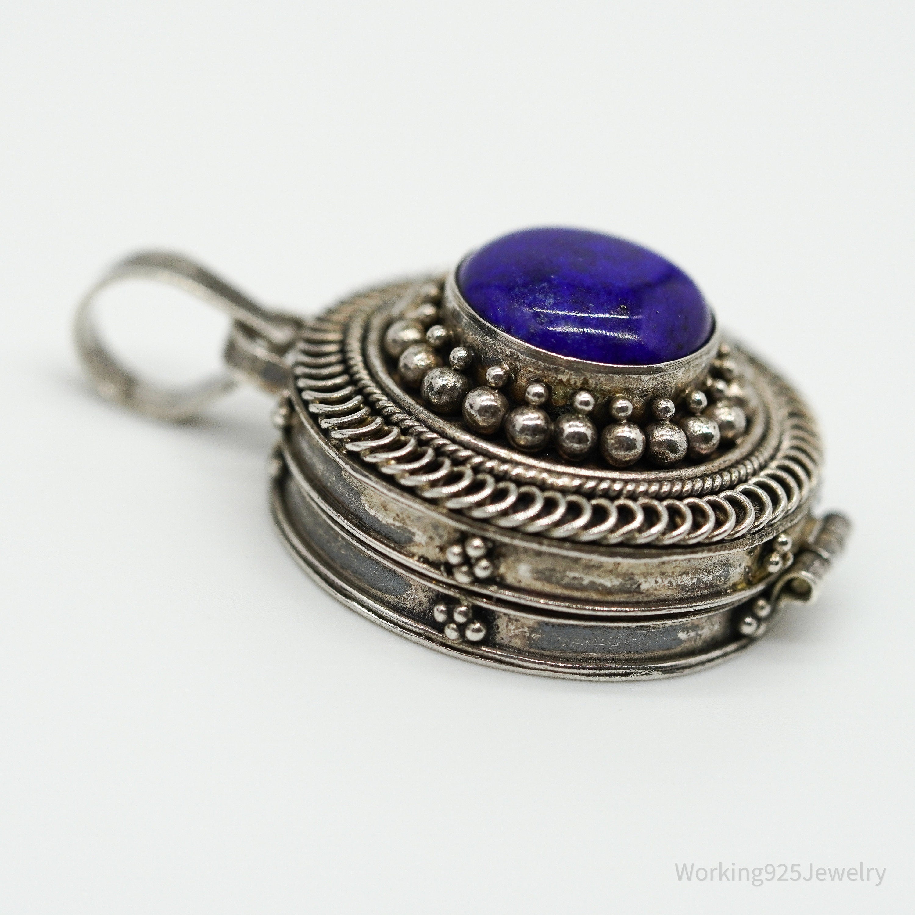 Vintage Lapis Lazuli Locket Silver Pendant