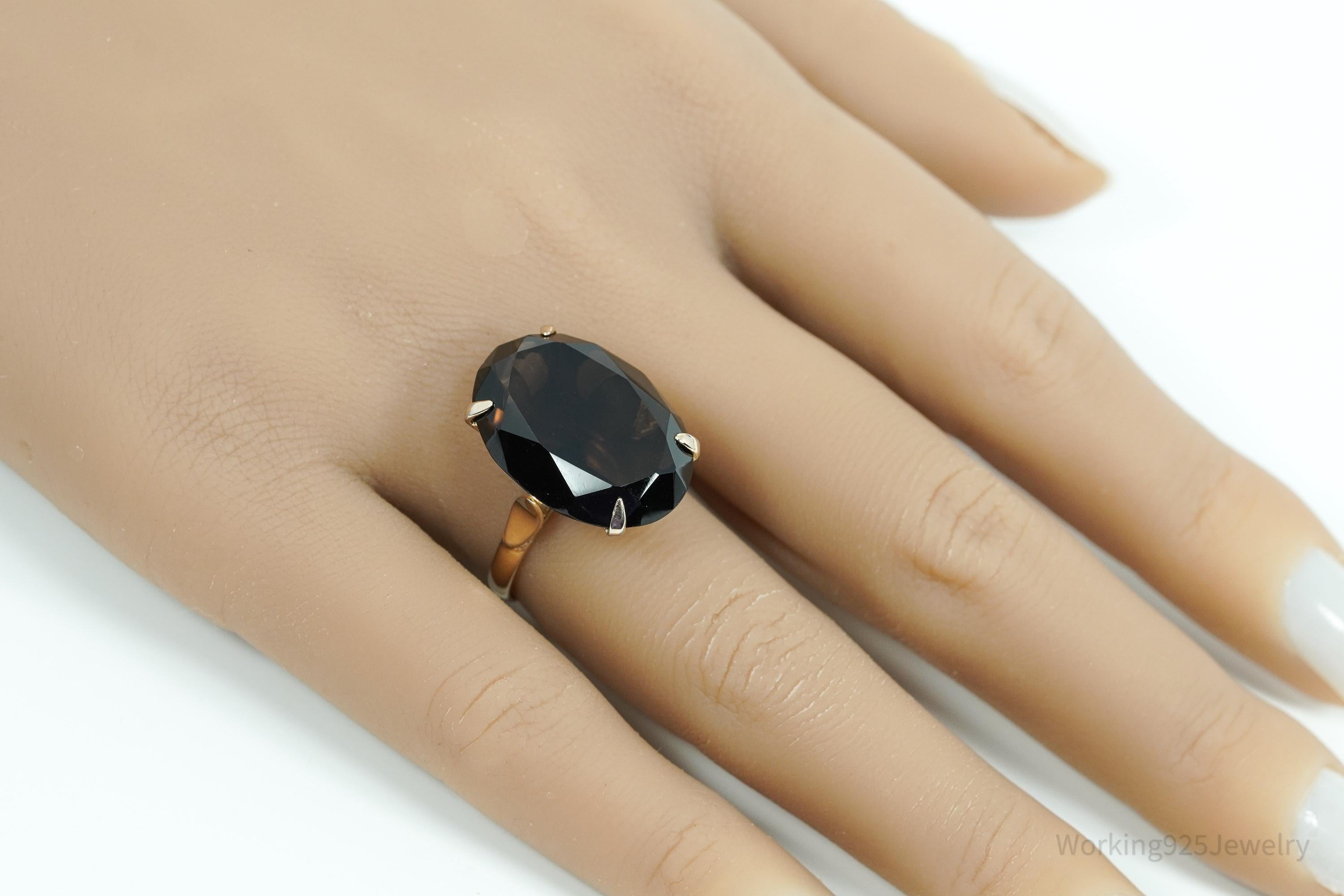 Antique Large Smoky Topaz Gold & Silver Ring - Size 7