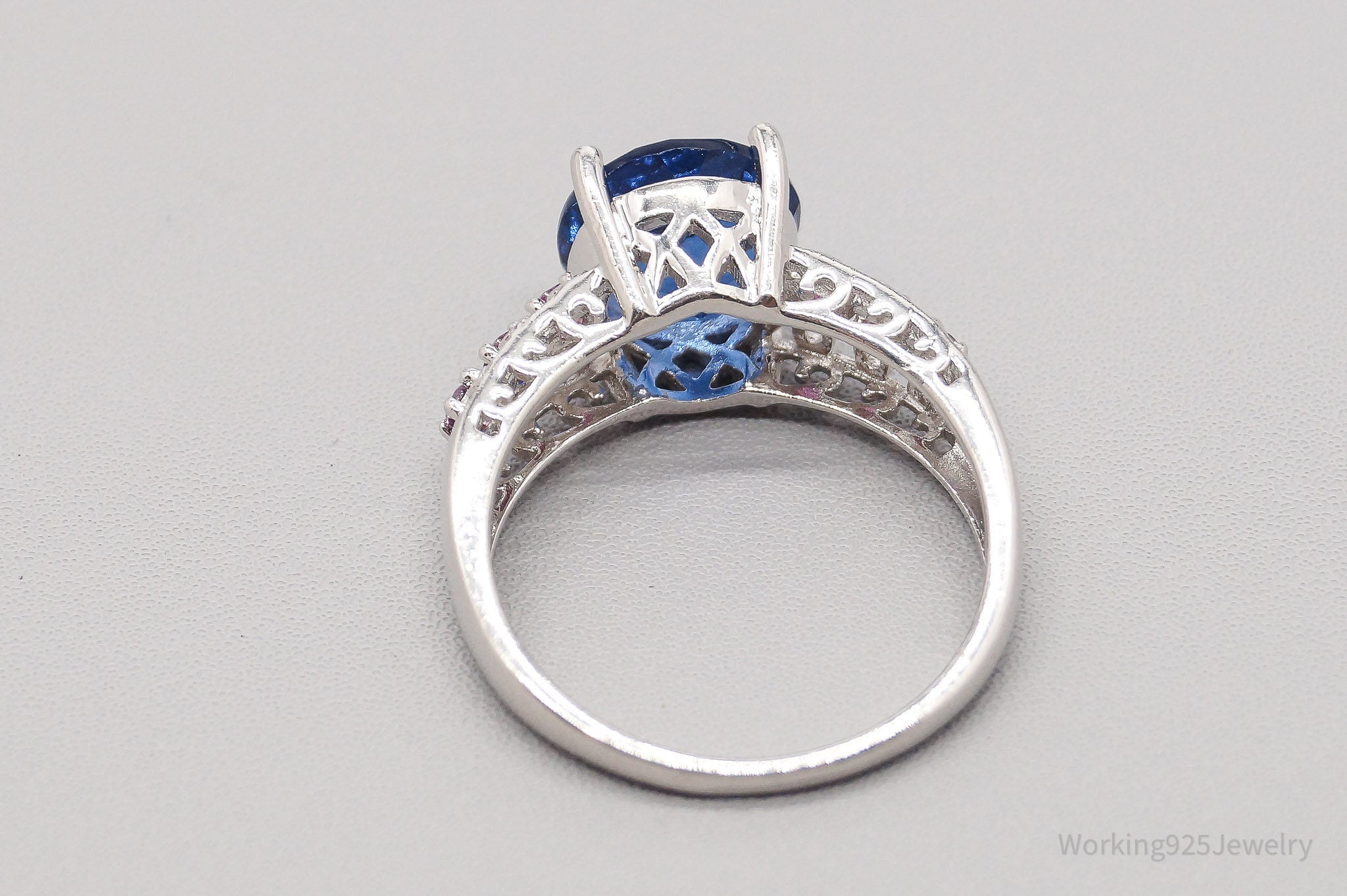 JTV Lab Blue Spinel Pink Tourmaline Sterling Silver Ring Size