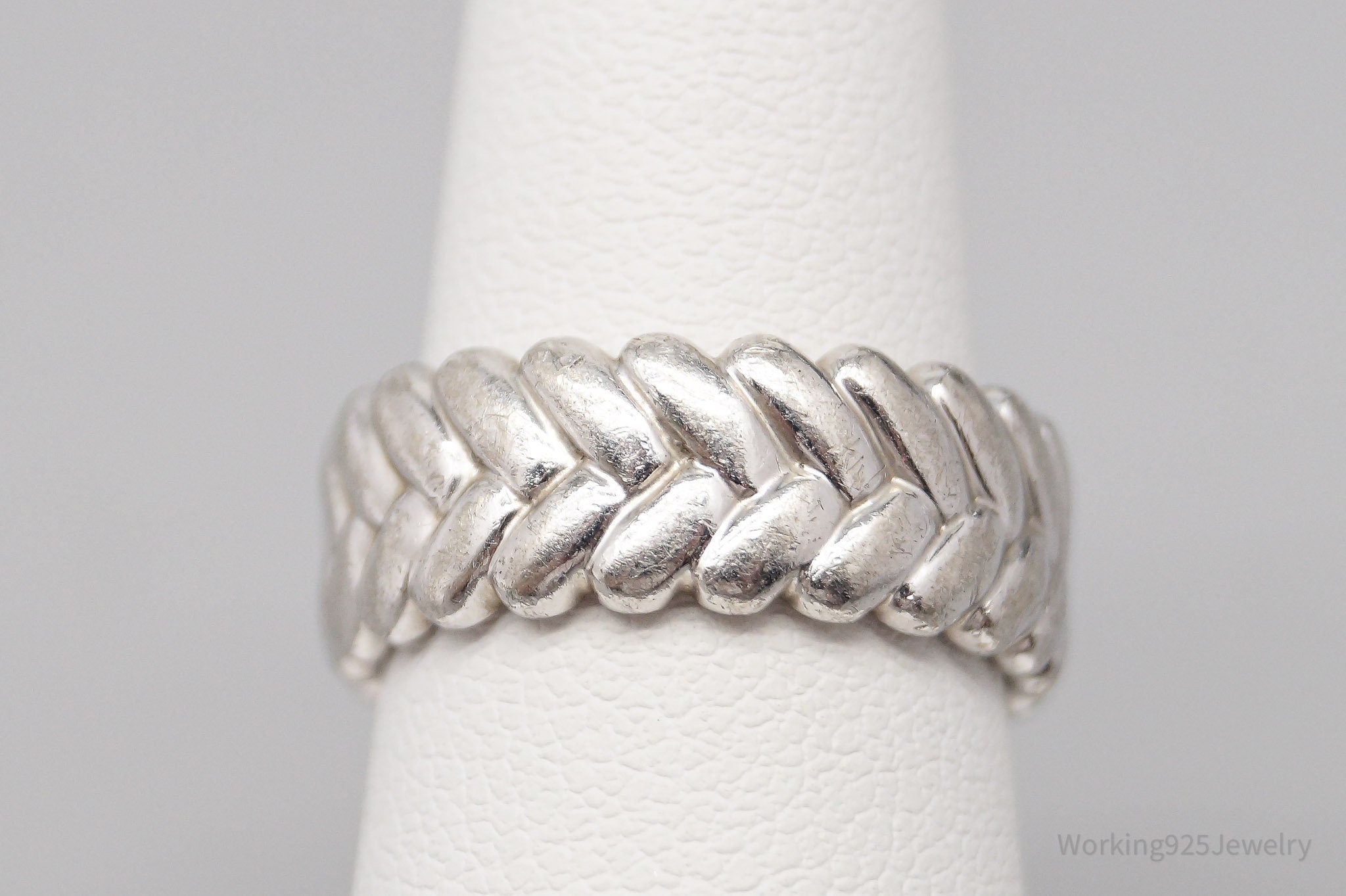 Vintage Braided Design Platinum Clad Sterling Silver Band Ring - Size 4.75