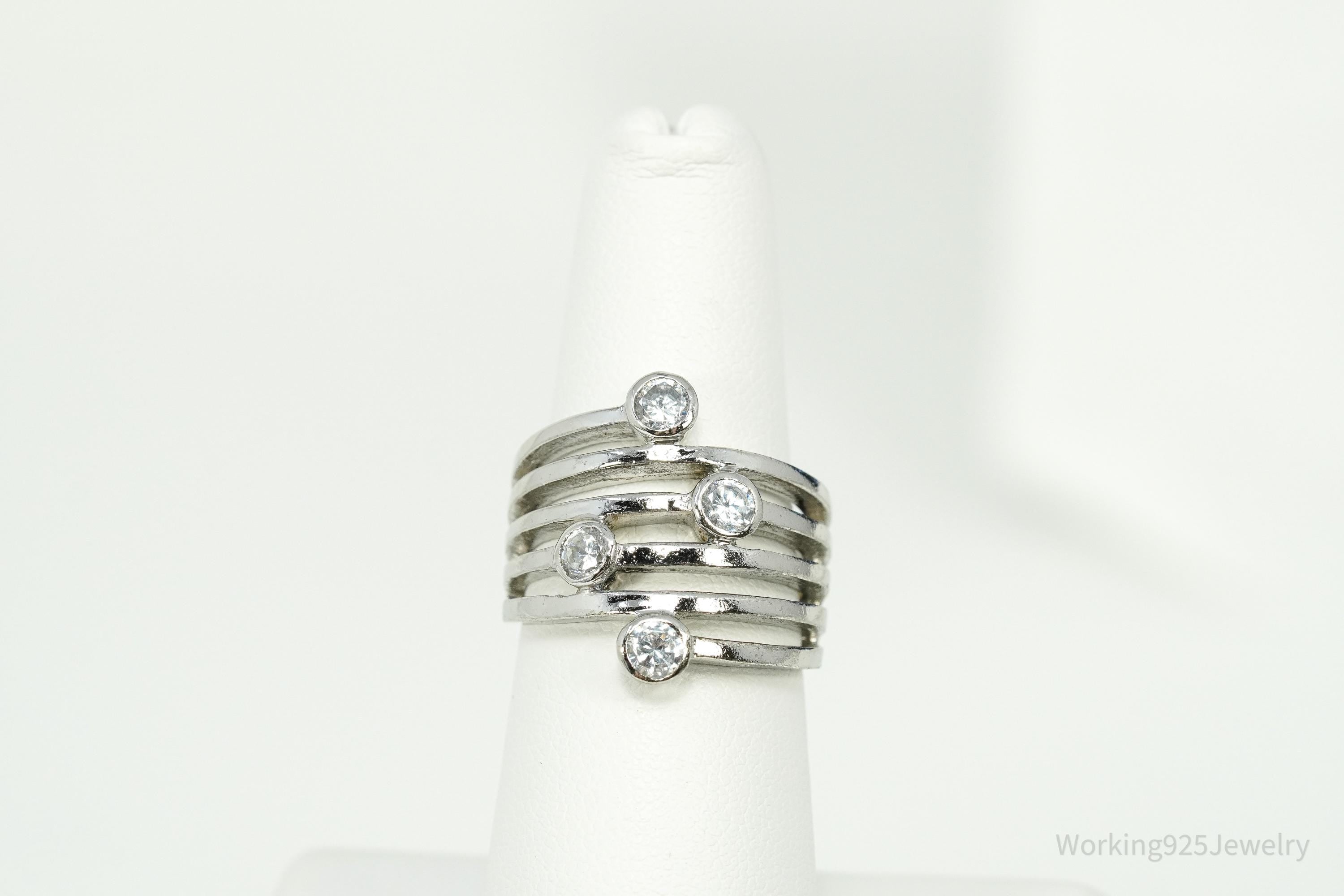 Vintage Cubic Zirconia Sterling Silver Band Ring - Size 6.75