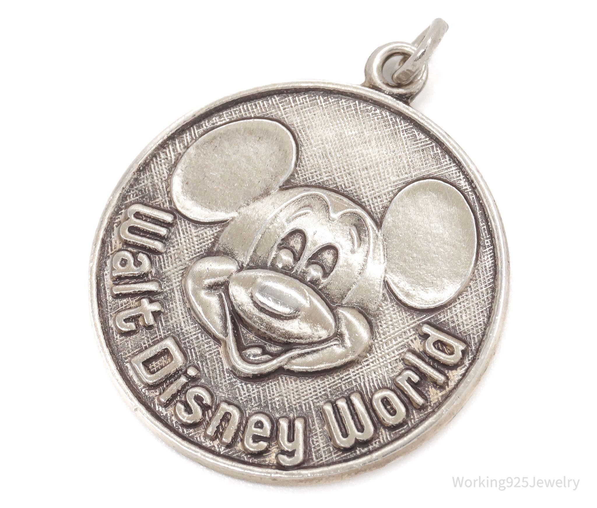 Large Vintage Walt Disney World Mickey Mouse Sterling Silver Pendant