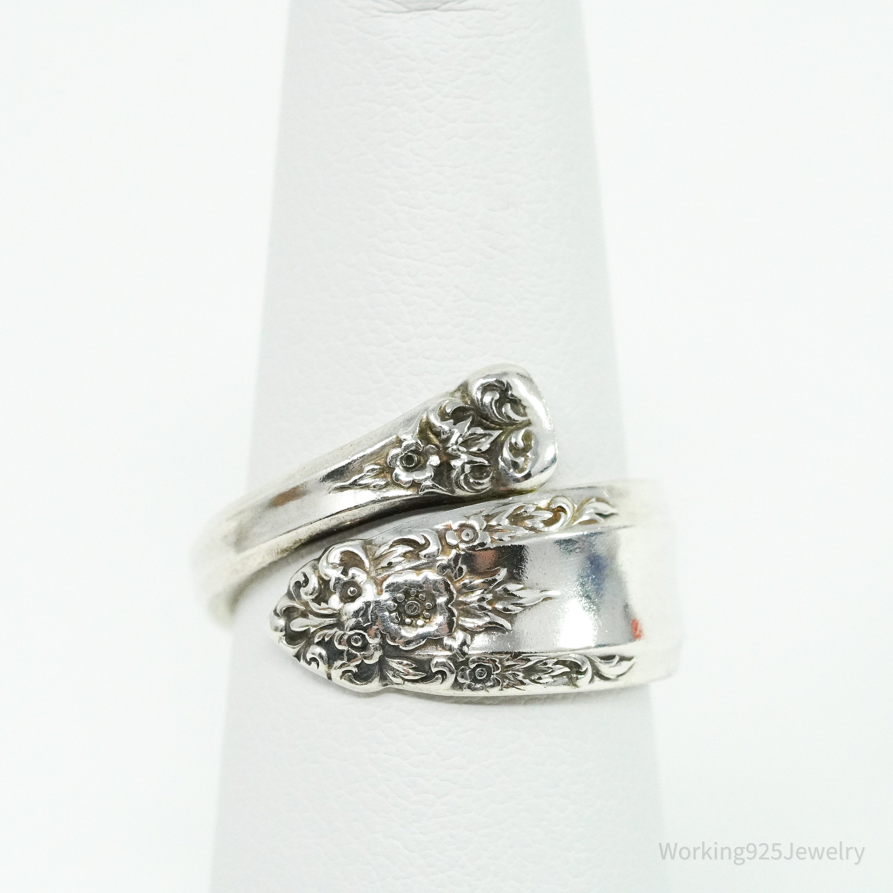 Antique International Sterling Silver Floral Spoon Ring Size 6.5