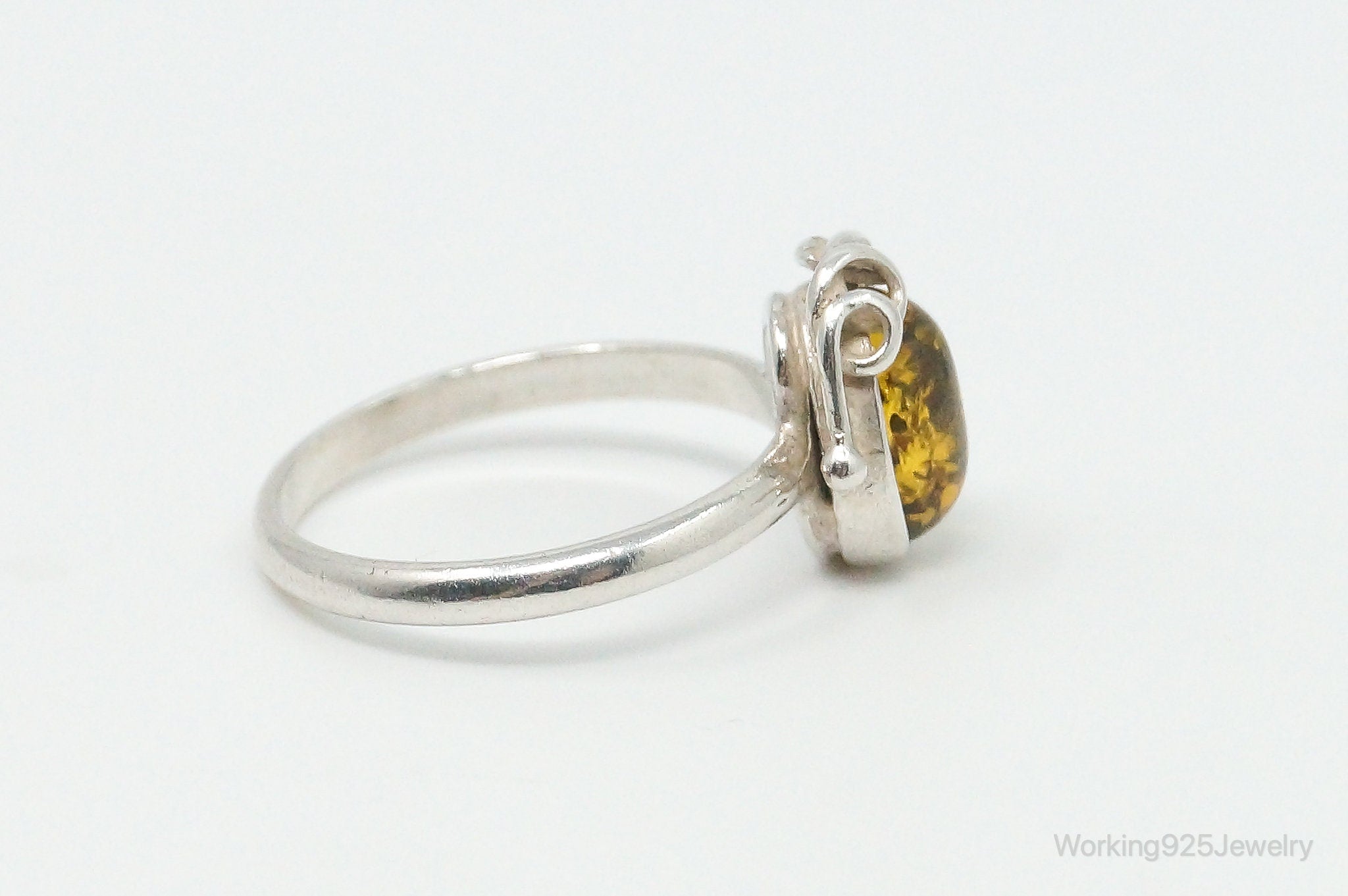 Vintage Yellow Amber Modern Sterling Silver Ring - Size 4.75