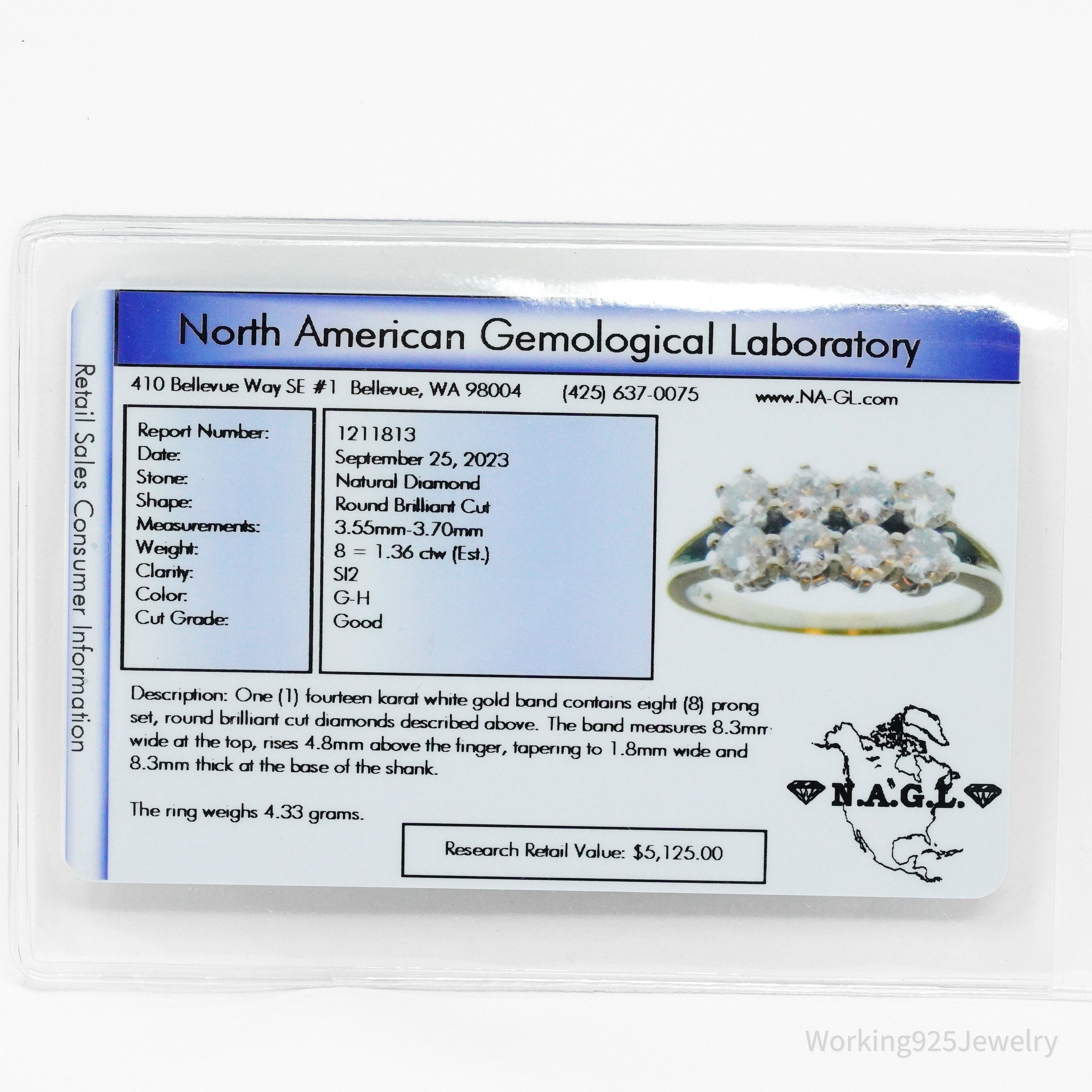 14K White Gold & Diamond Ring - Size 8.5