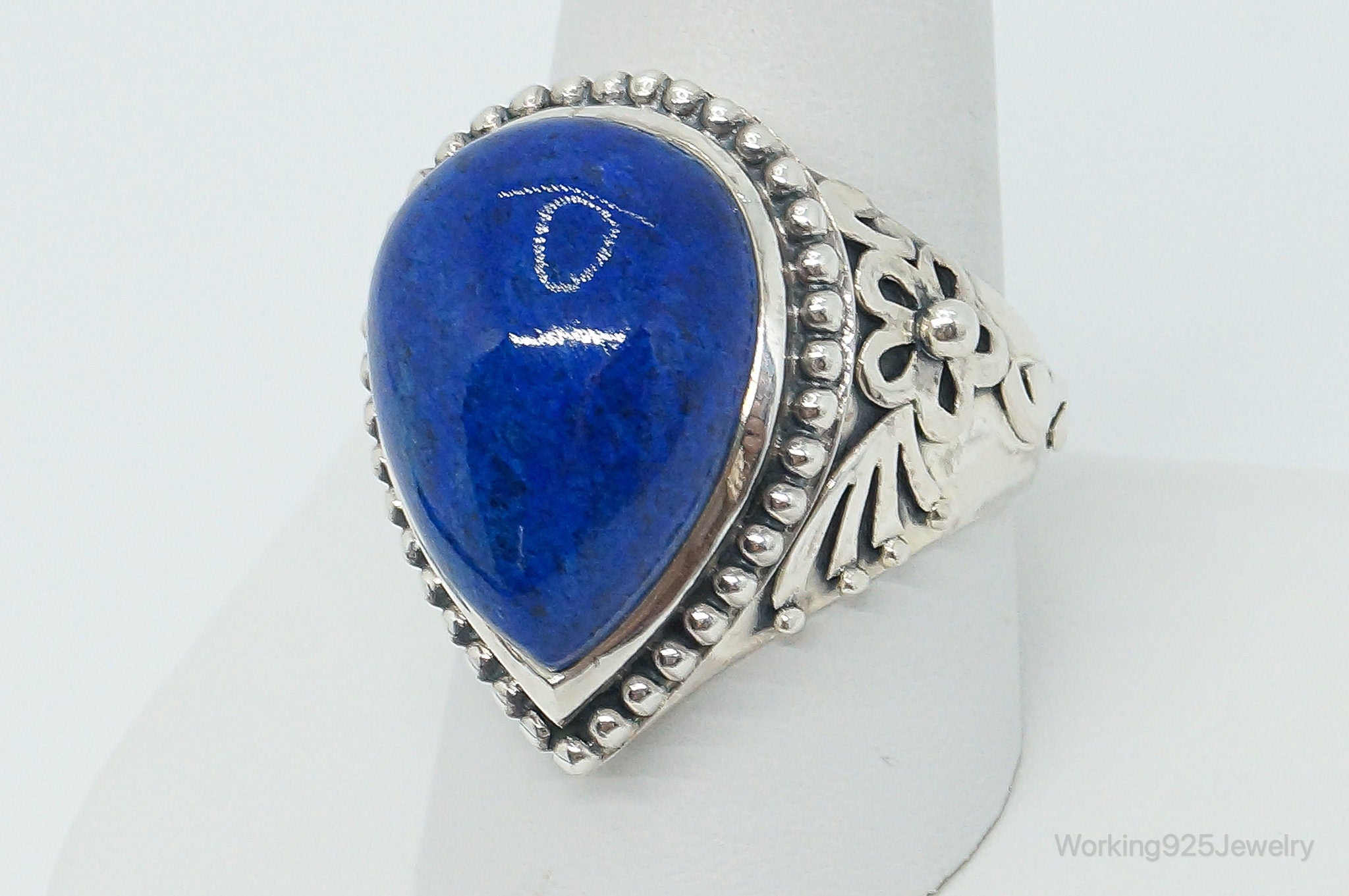 Vintage Large Blue Lapis Lazuli Sterling Silver Ring - Size 10