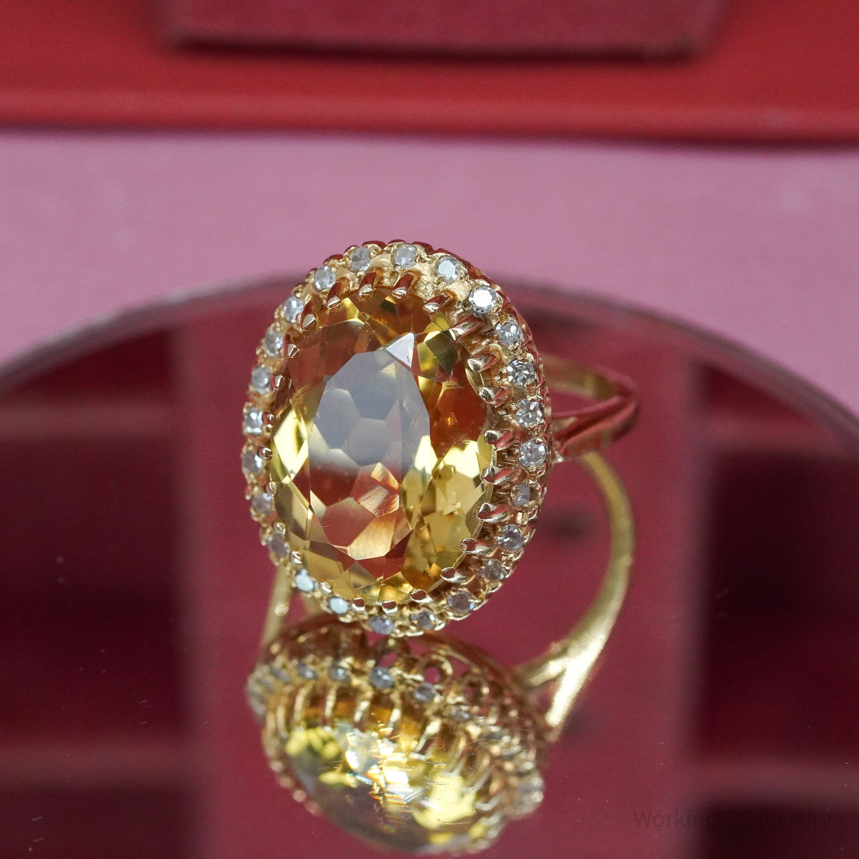 14K Yellow Gold, Diamond & Citrine Ring - Size 6.5