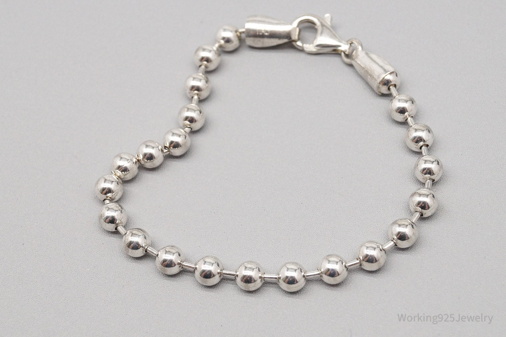 Vintage Italian Ball Chain Sterling Silver Bracelet - 7.25"