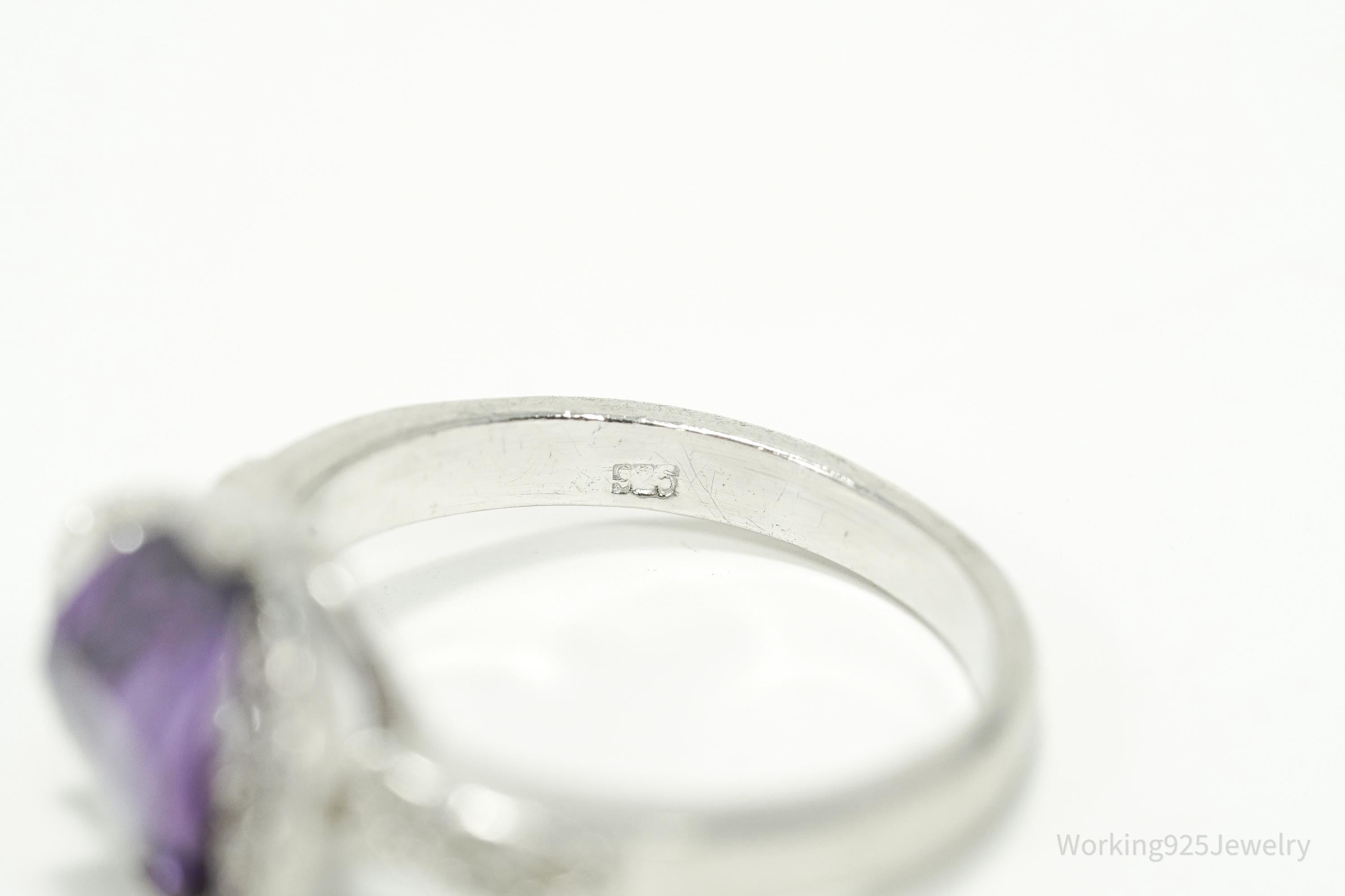 Vintage Amethyst & Cubic Zirconia Sterling Silver Ring - Size 6.5