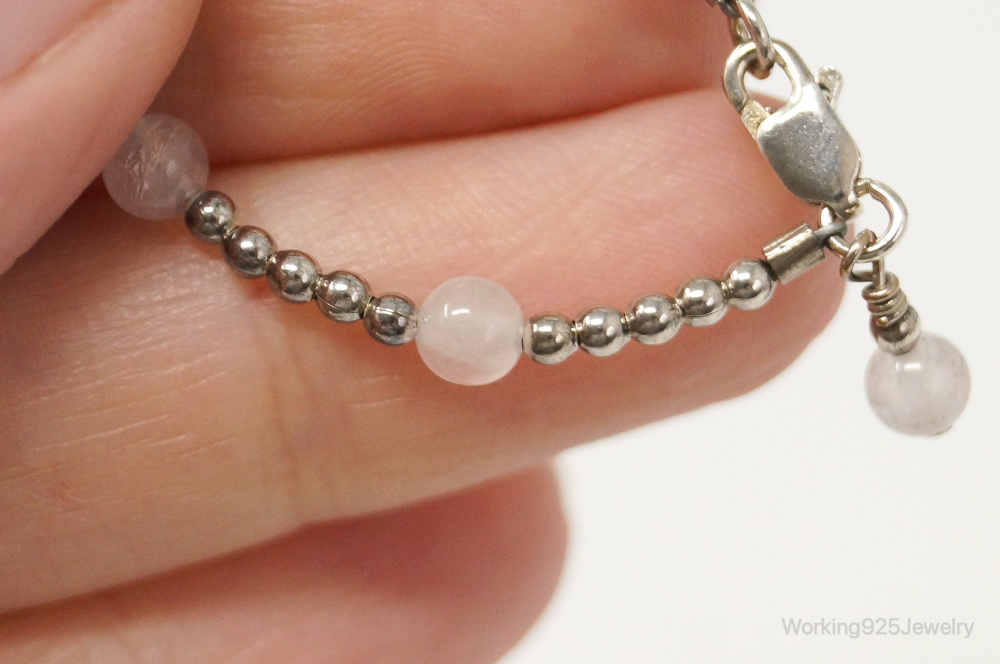 Vintage Quartz Beaded Sterling Silver Kids Bracelet