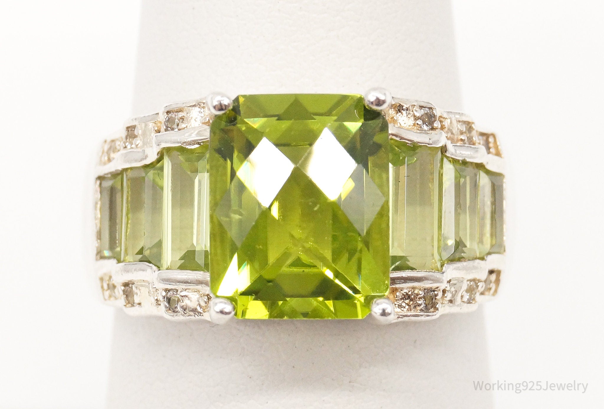 Vintage Peridot Cubic Zirconia Sterling Silver Ring - Size 7