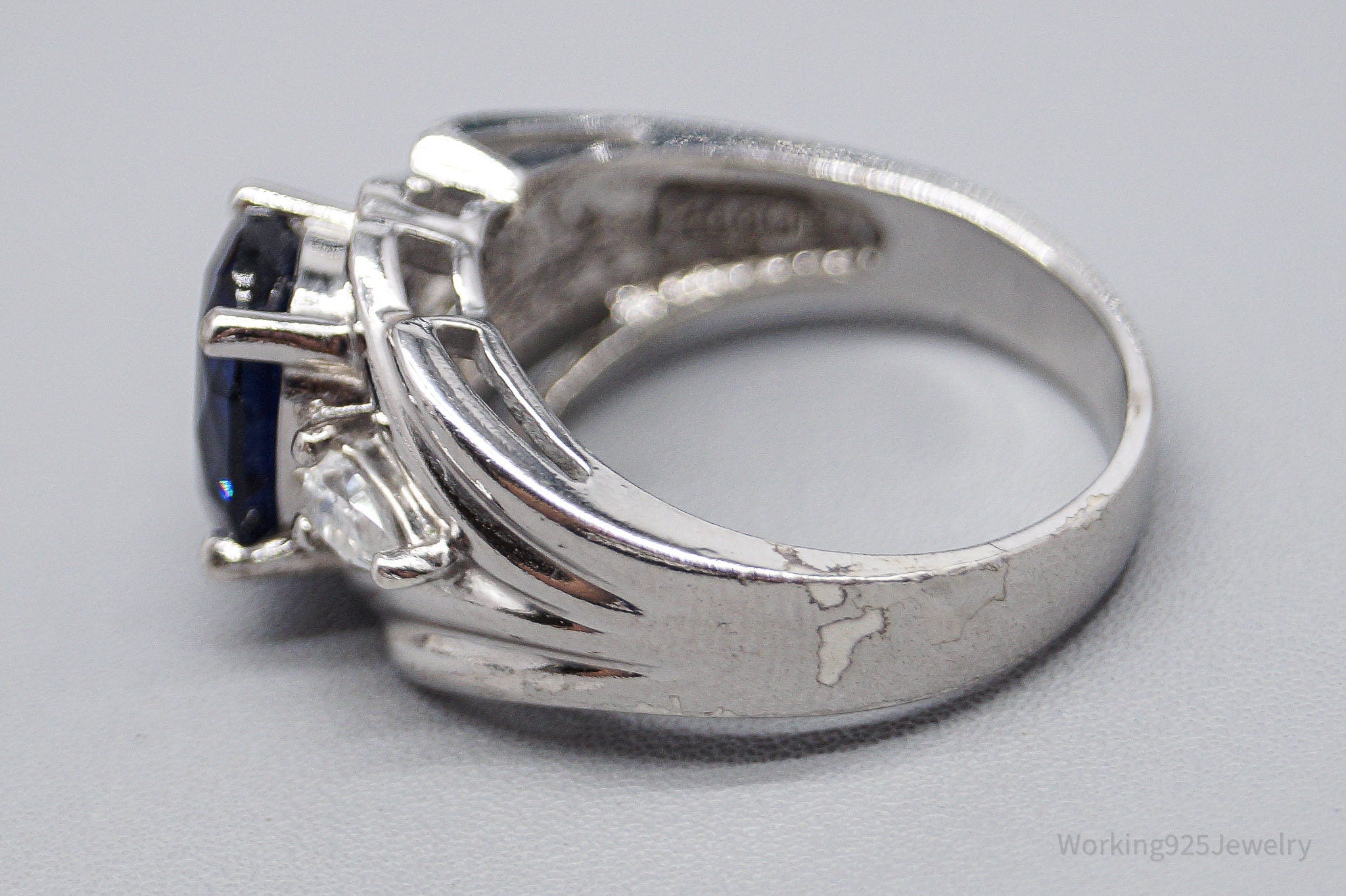 Vintage Lab Sapphire Diamonique Cubic Zirconia Sterling Silver Ring - Size 7.75