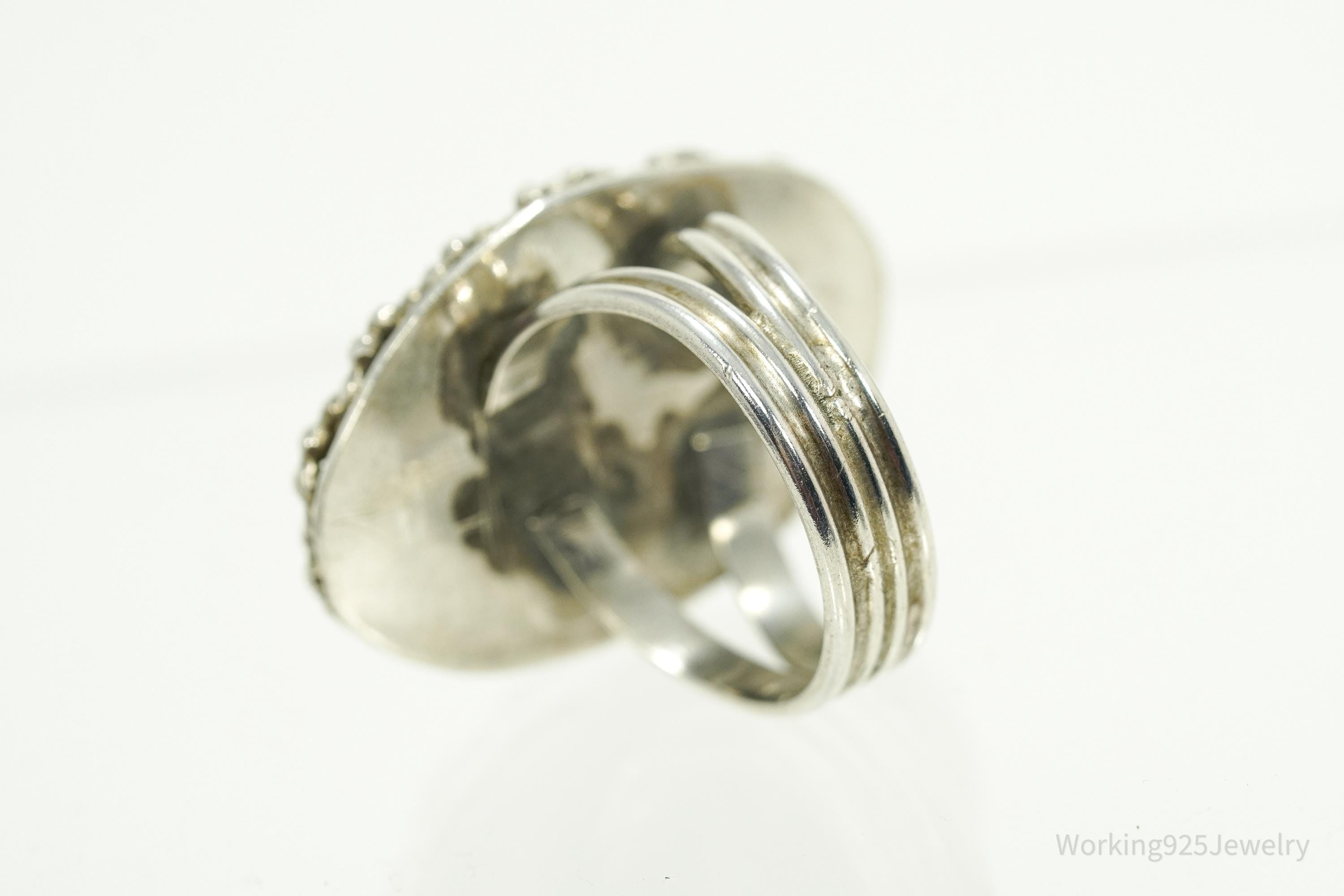 Vintage Large Agate Silver Ring - Size 9.25