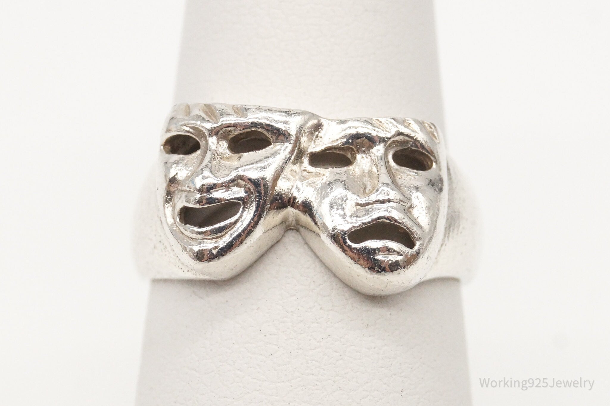 Vintage Tragedy Comedy Masks Sterling Silver Ring - Size 5.75