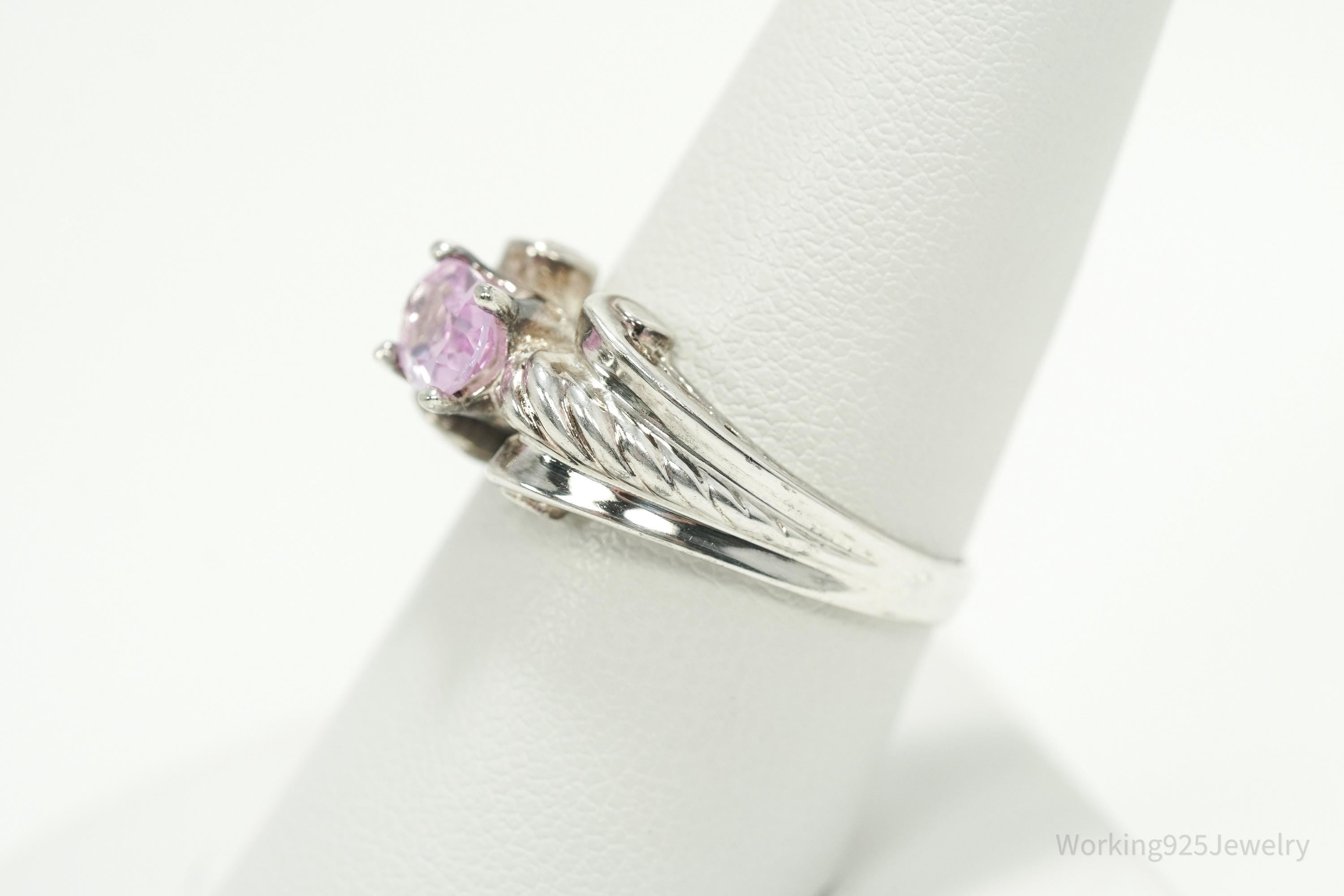 Vintage Lab Pink Sapphire Sterling Silver Ring - Size 8.25