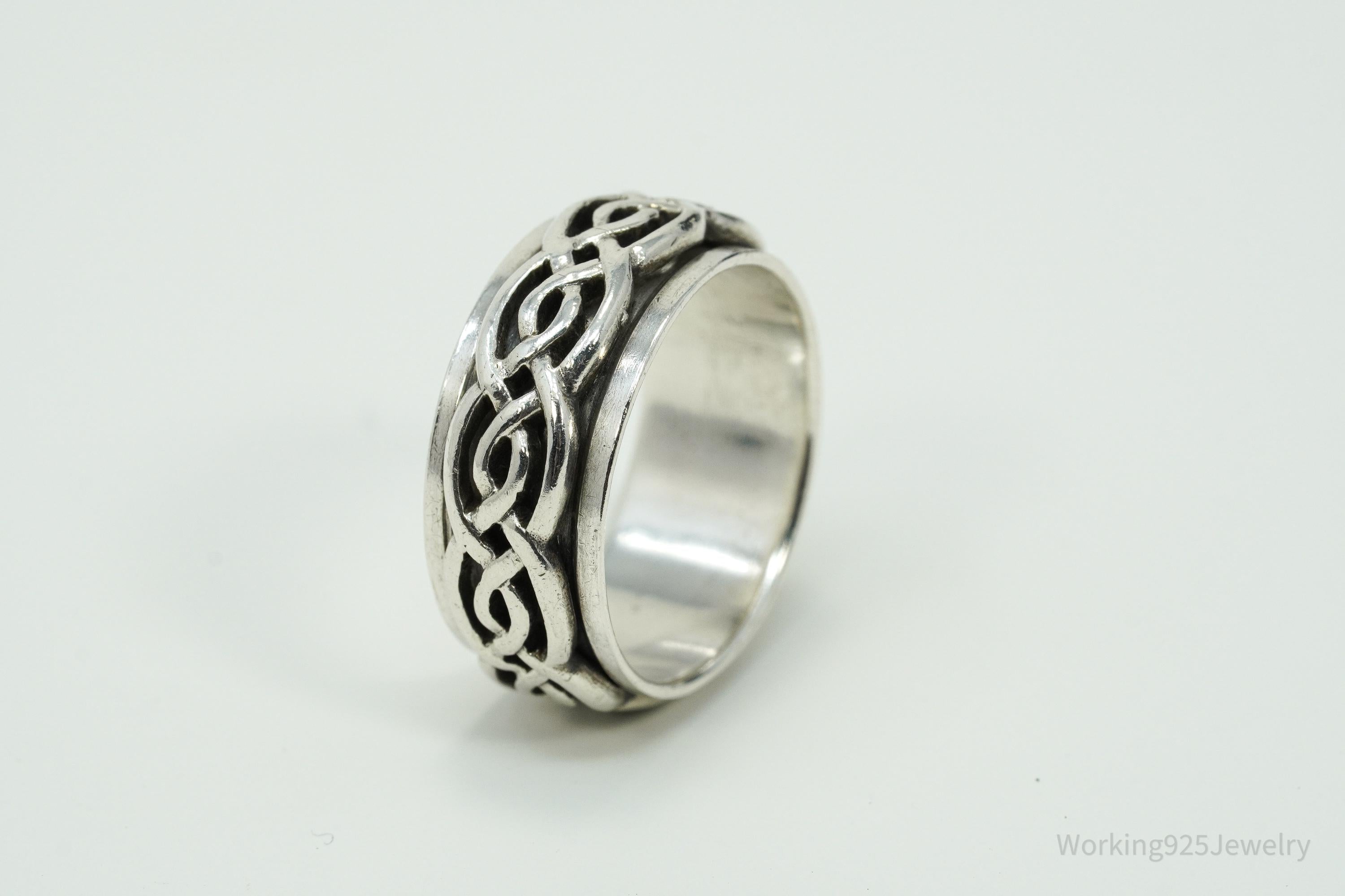 Vintage Celtic Style Design Sterling Silver Spinner Band Ring Size 8.75