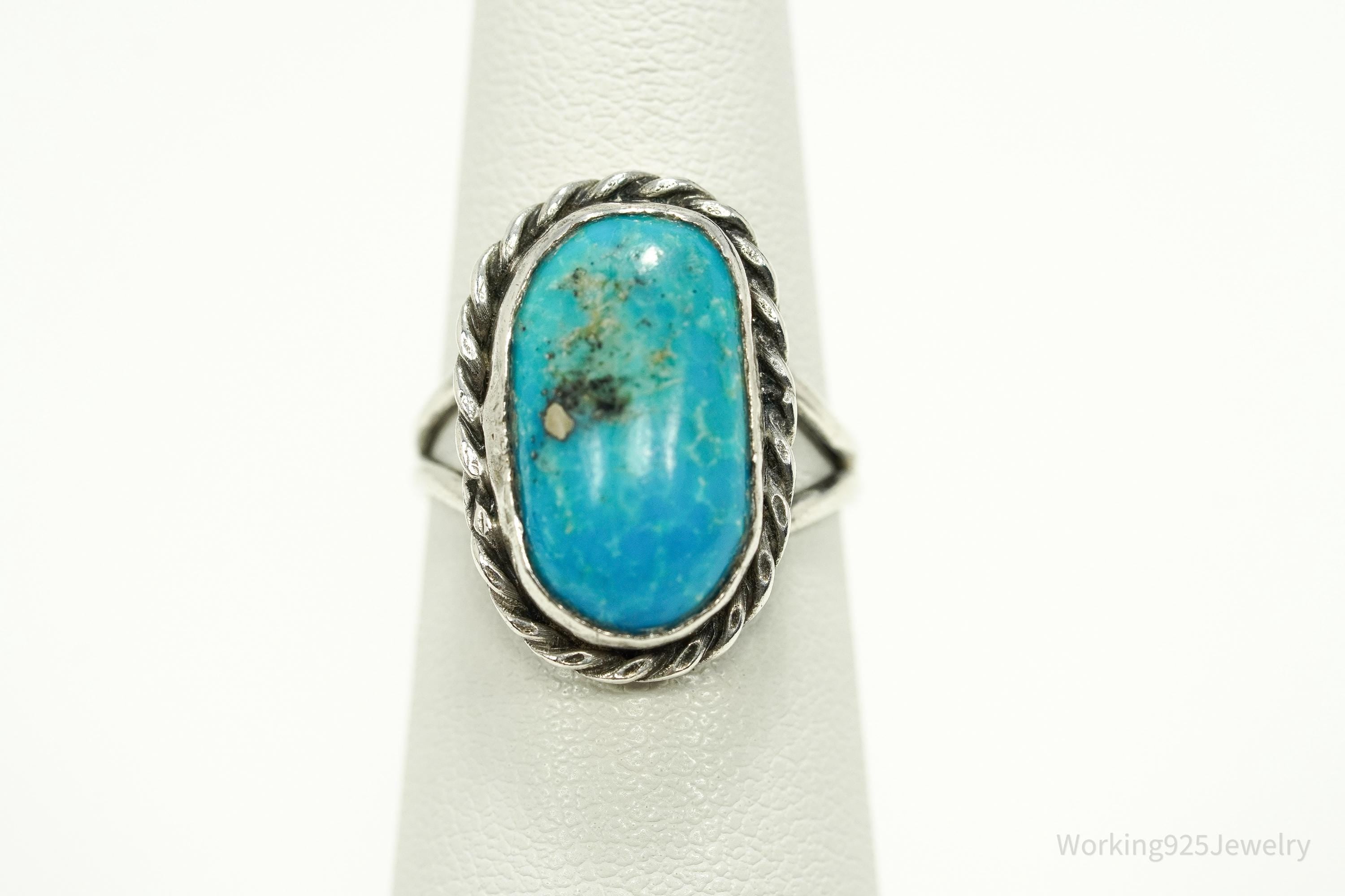 Vintage Handmade Native American Turquoise Unsigned Silver Ring - Size 5.25