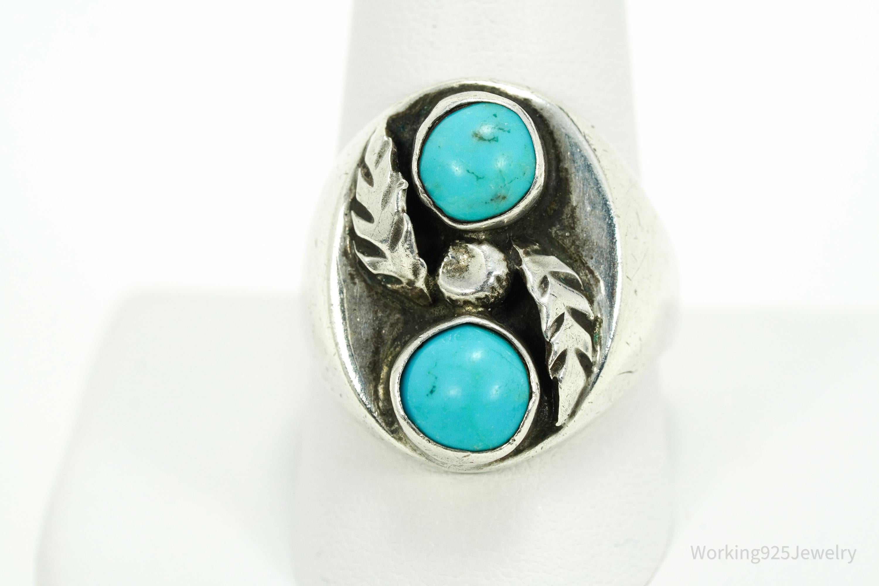 Vintage Native American Turquoise Silver Ring - Size 10.25