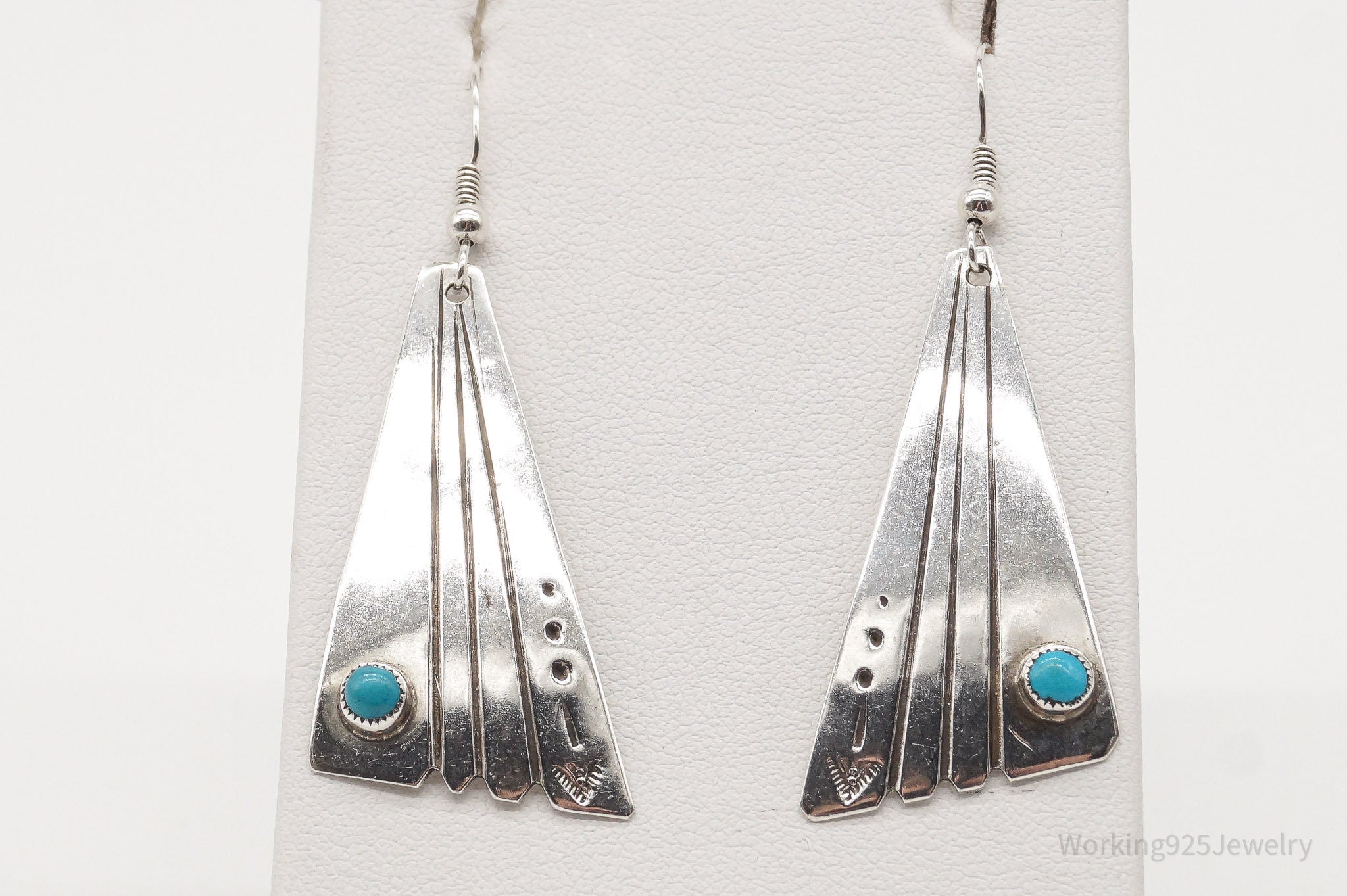 Vintage Native American Blue Turquoise Unsigned Silver Earrings