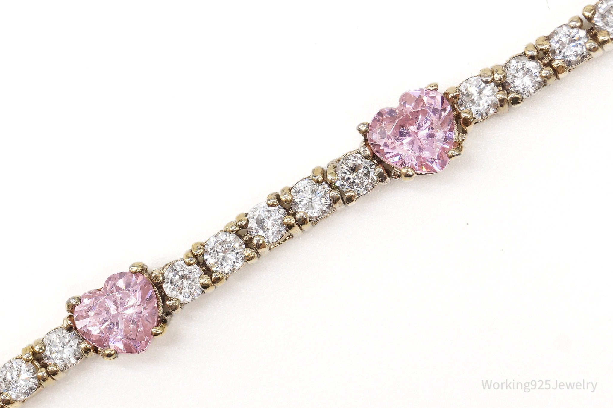 Vintage Pink & White Cubic Zirconia Gold Vermeil Sterling Silver Bracelet