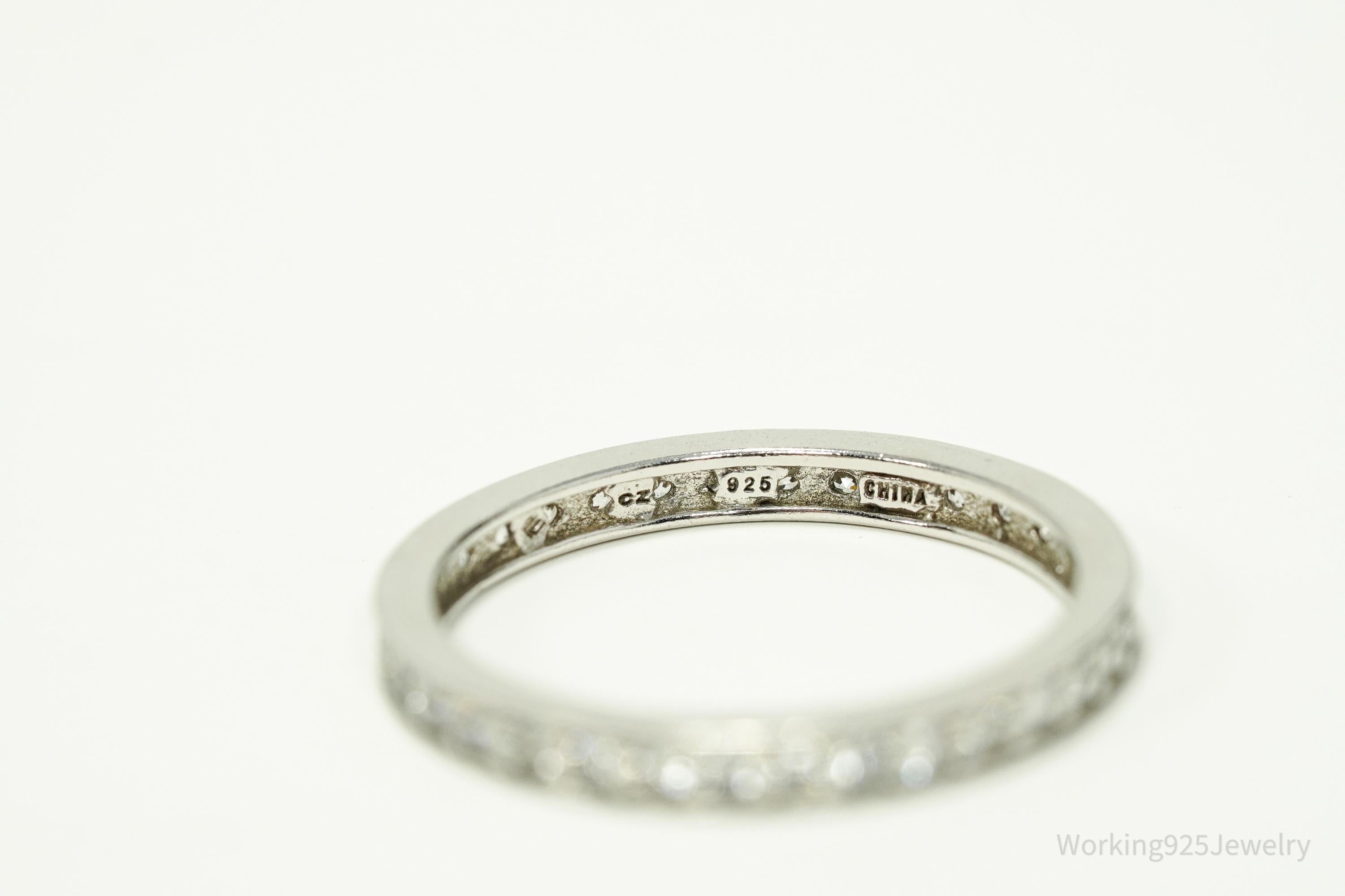 Vintage Cubic Zirconia Sterling Silver Band Ring - Size 9