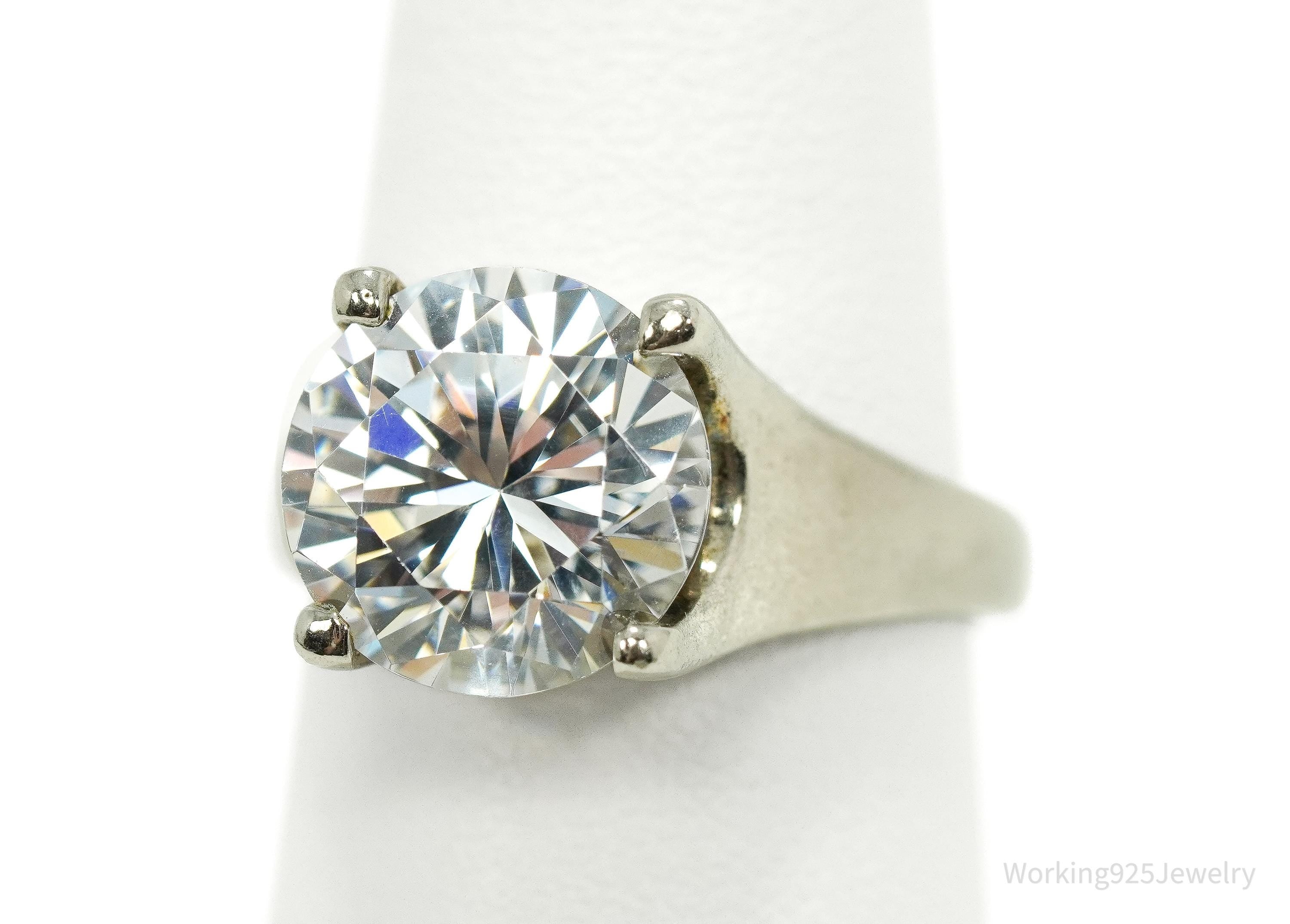 Vintage Large Diamonique Cubic Zirconia Sterling Silver Ring - Size 7.25