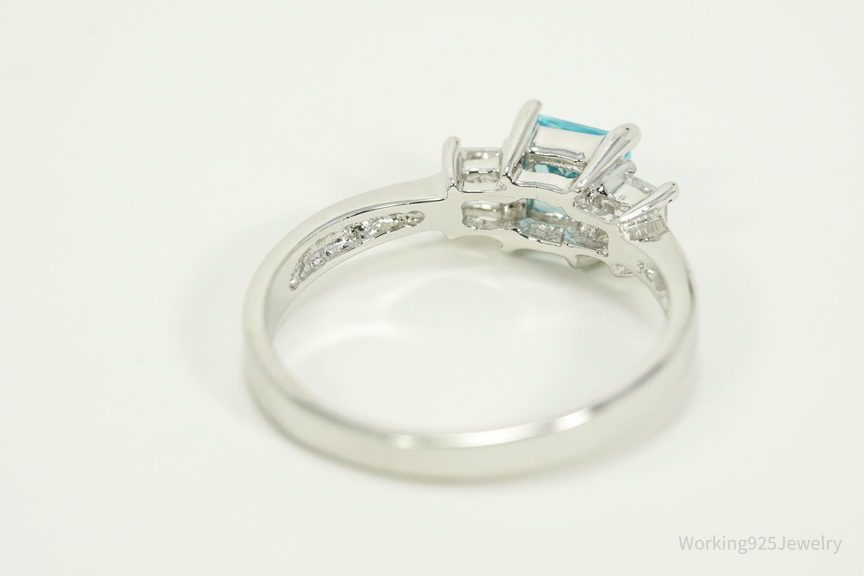 VTG Blue & White Cubic Zirconia Sterling Silver Ring - Size 7.25