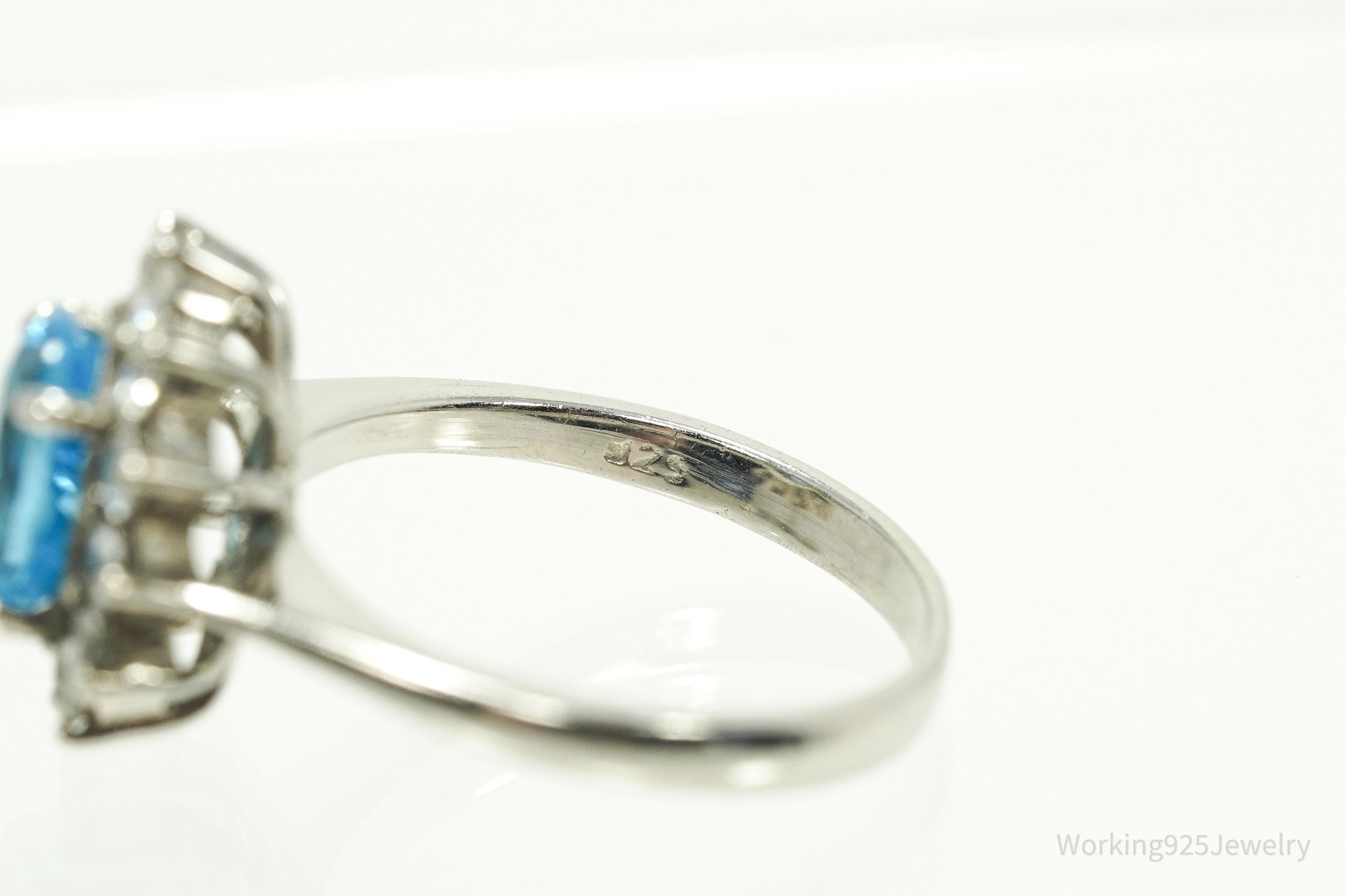 Vintage Blue Topaz & Cubic Zirconia Sterling Silver Ring - Size 7.75
