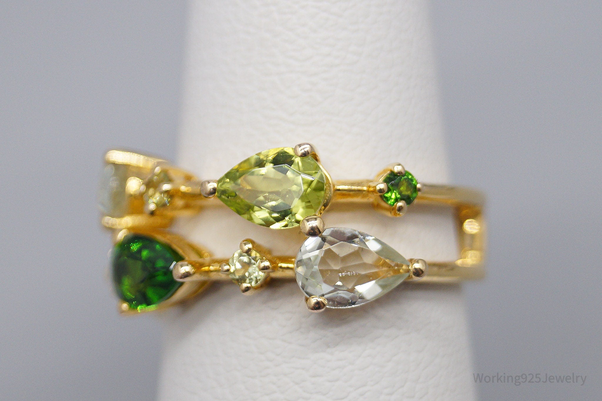 QVC EA Multi Gemstone 14K Yellow Gold Plated Sterling Silver Ring - Size 5