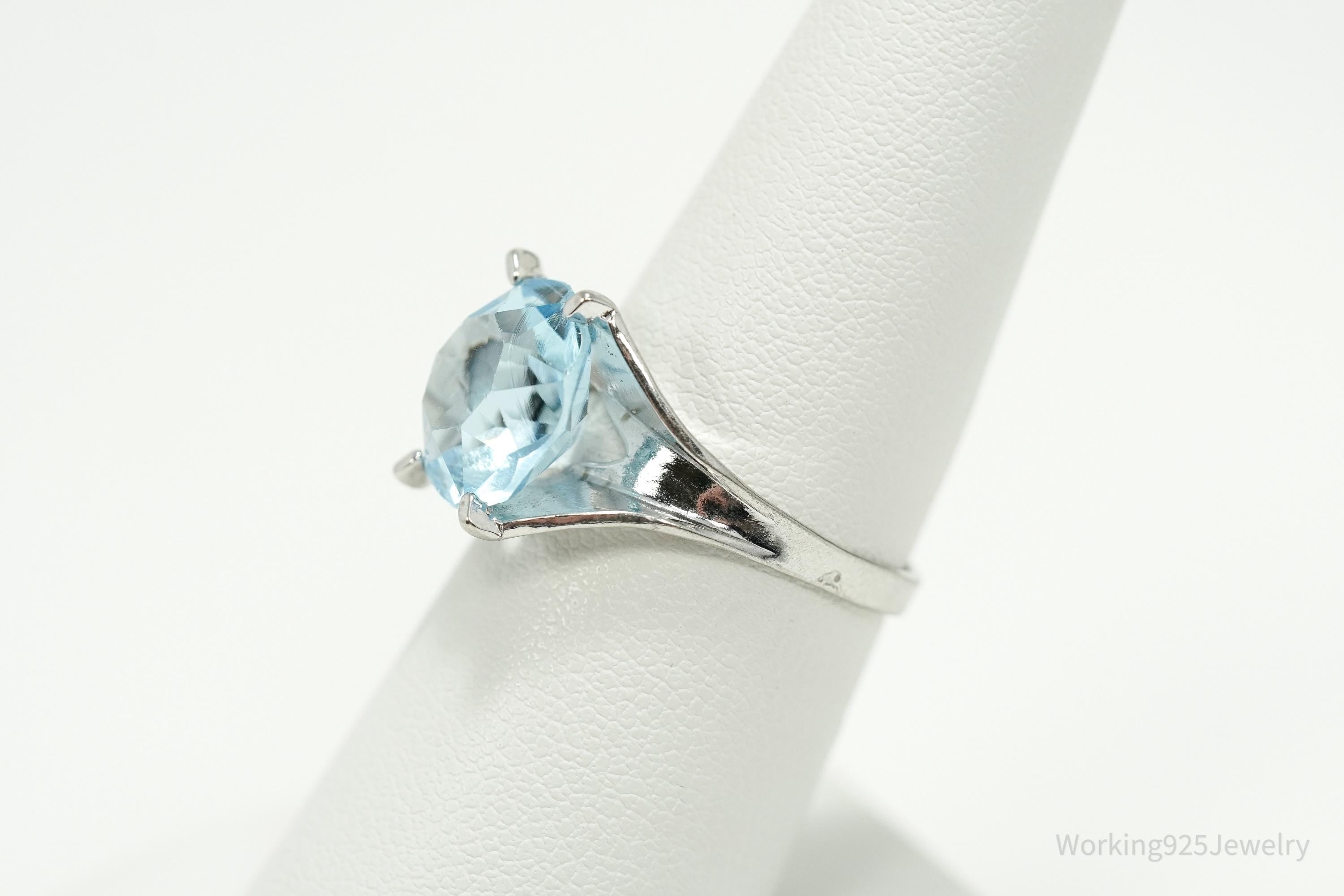 Antique Uncas MFG Co Blue Glass Stone Sterling Silver Ring - Size 6.75