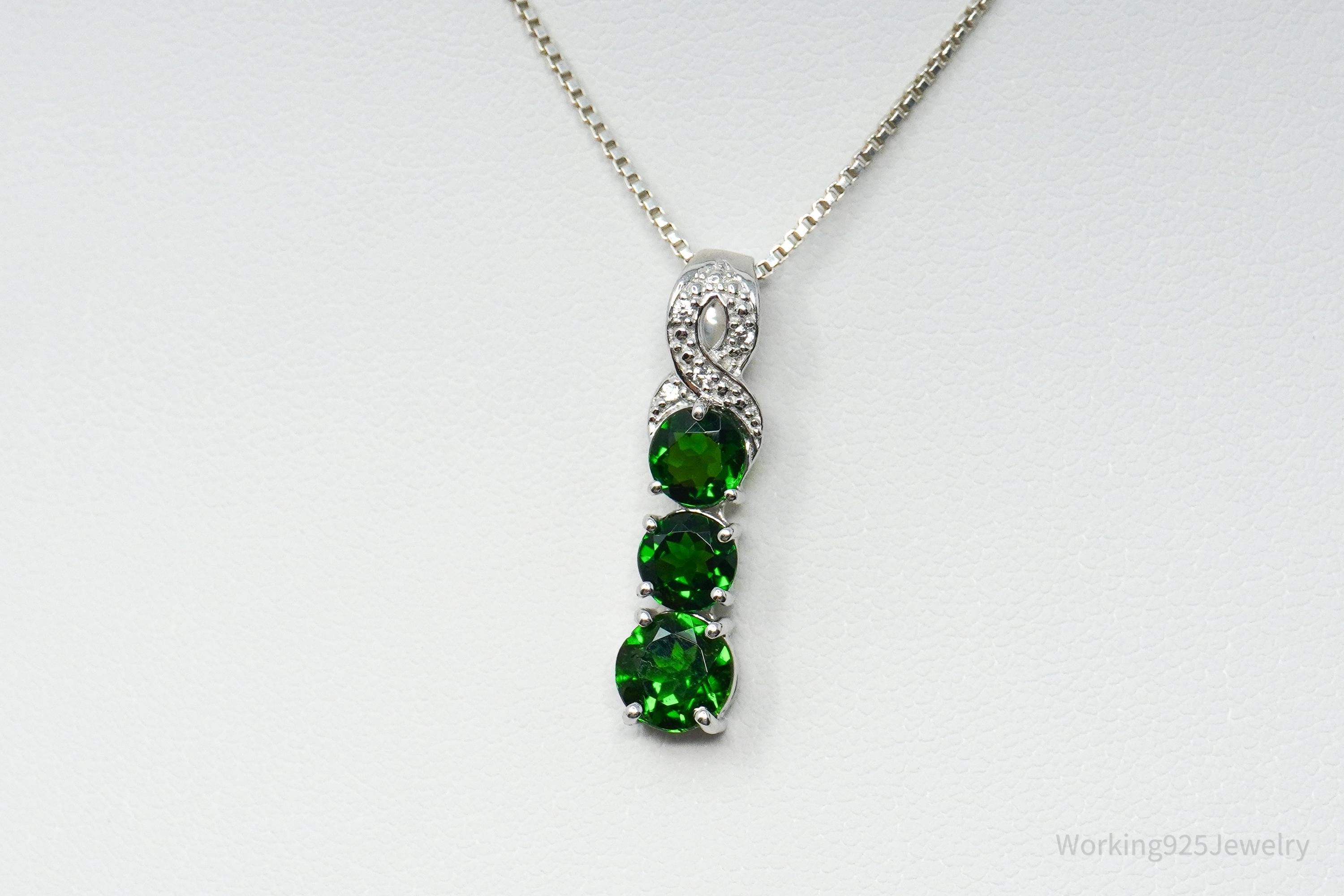 TGGC Green Chrome Diopside & White Topaz Sterling Silver Necklace 18"