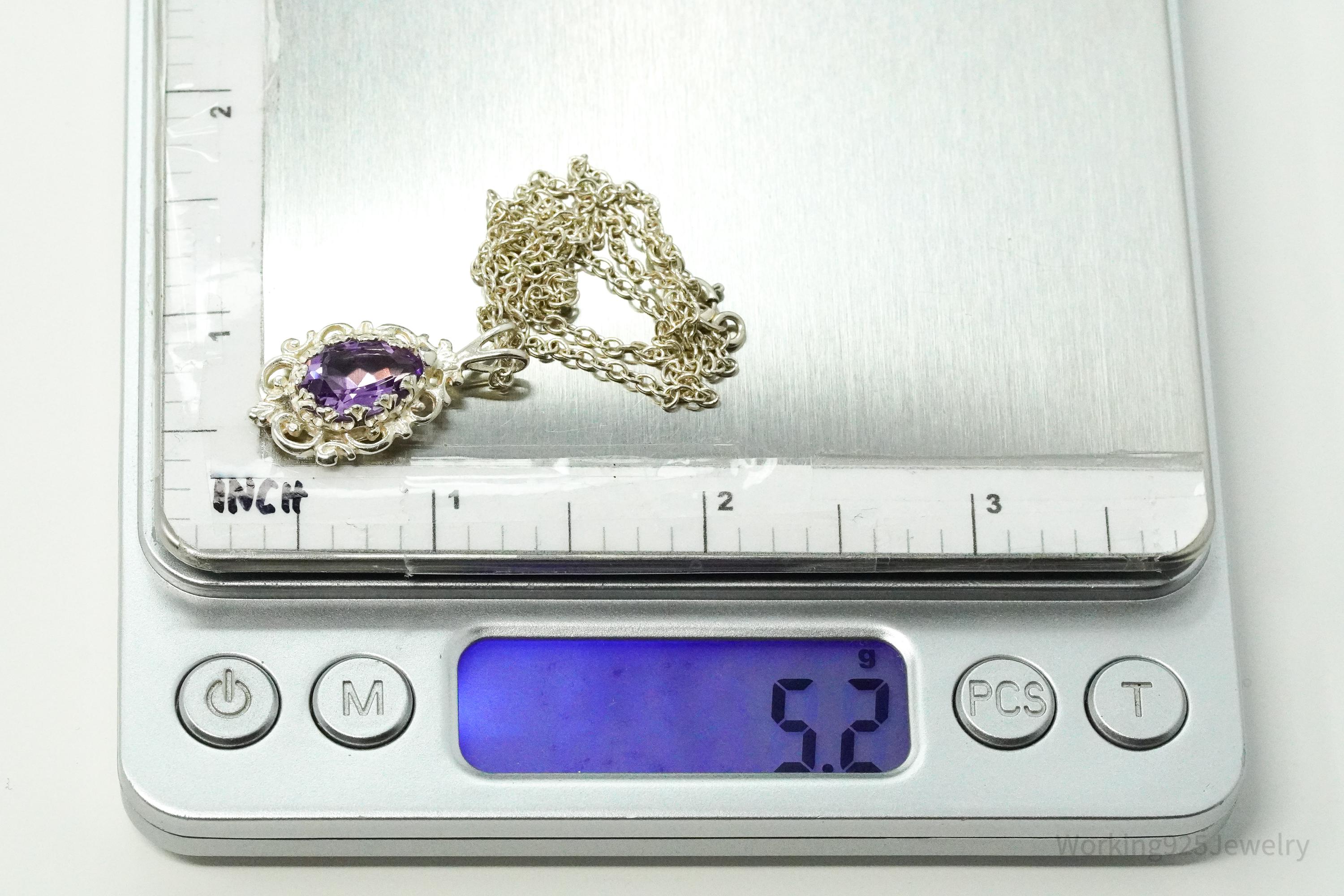 Vintage Amethyst Sterling Silver Chain Necklace 16"