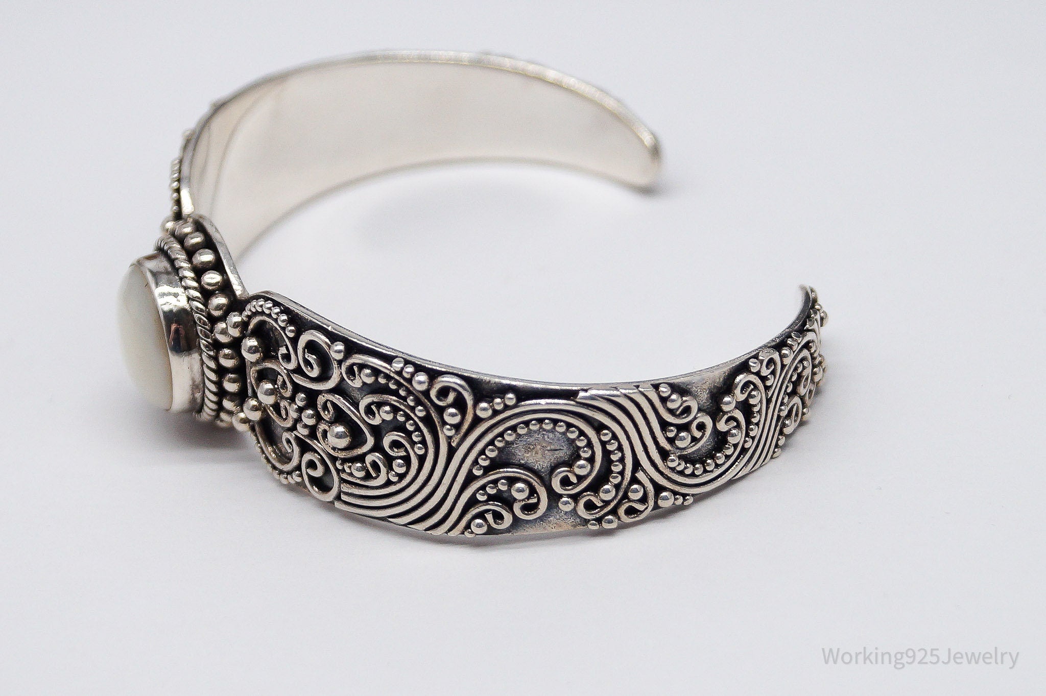 Vintage Designer BA Suarti Mother Of Pearl Sterling Silver Cuff Bracelet 7.25"