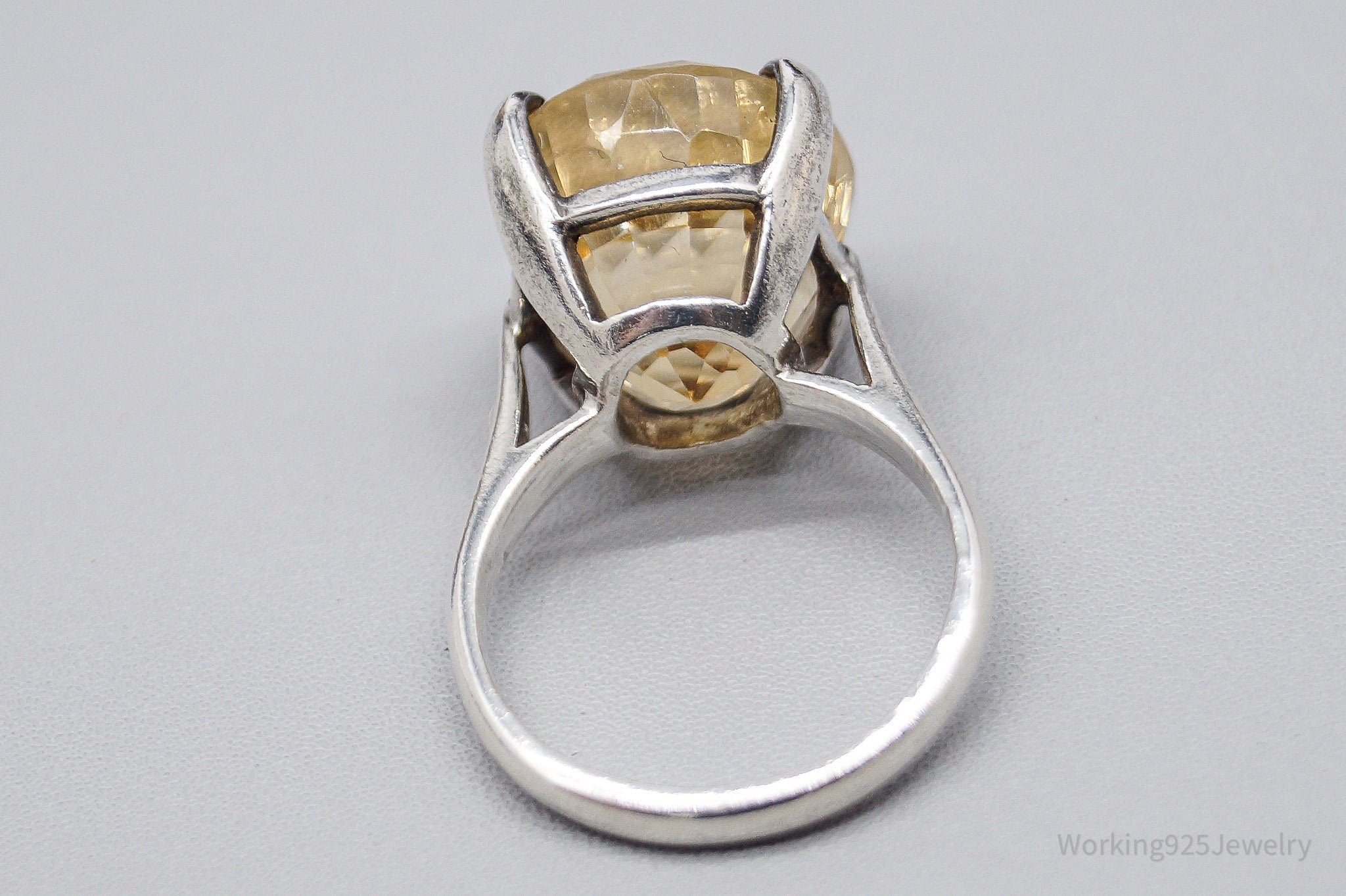 Vintage Large Citrine Silver Ring - Size 5