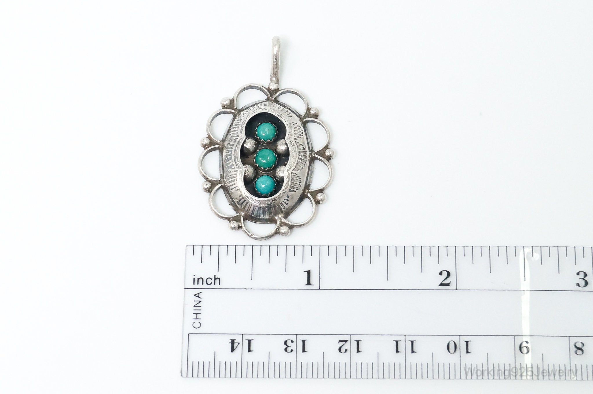 Vintage Native American Unsigned Turquoise Sterling Silver Pendant