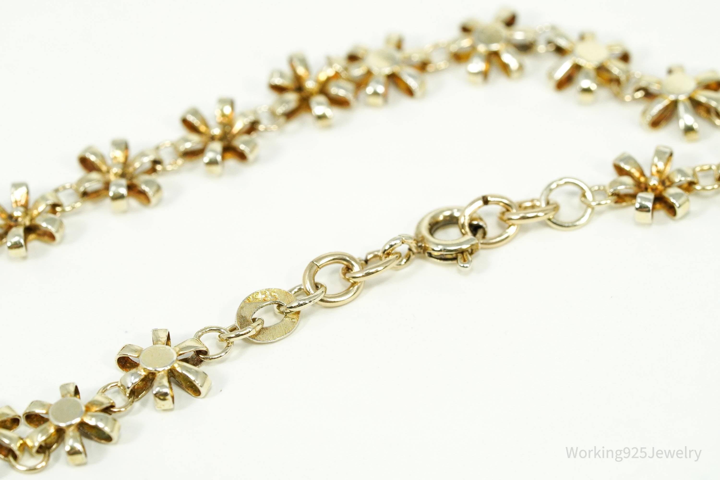 Vintage Flower Gold Vermeil Sterling Silver Bracelet 7.75"