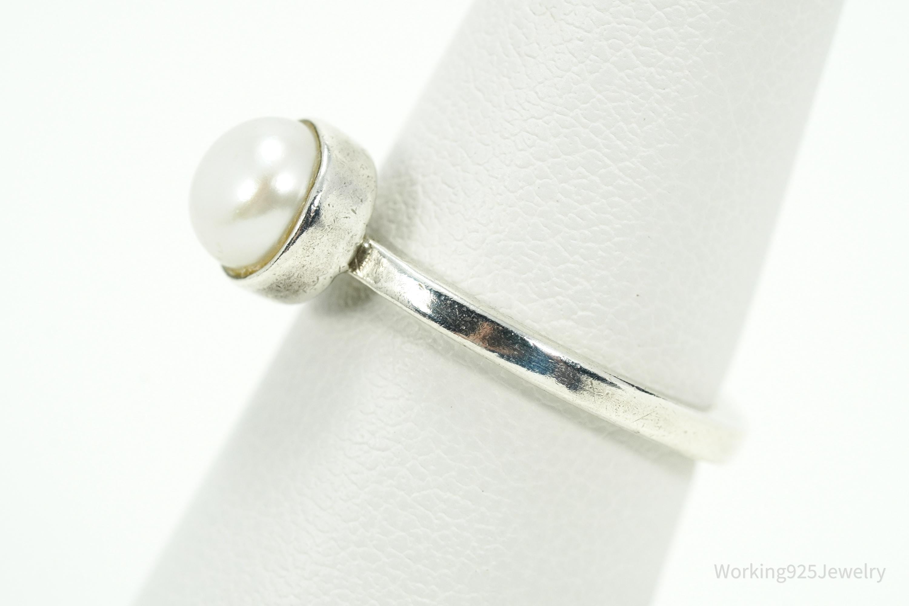 Vintage Pearl Sterling Silver Ring - Size 5