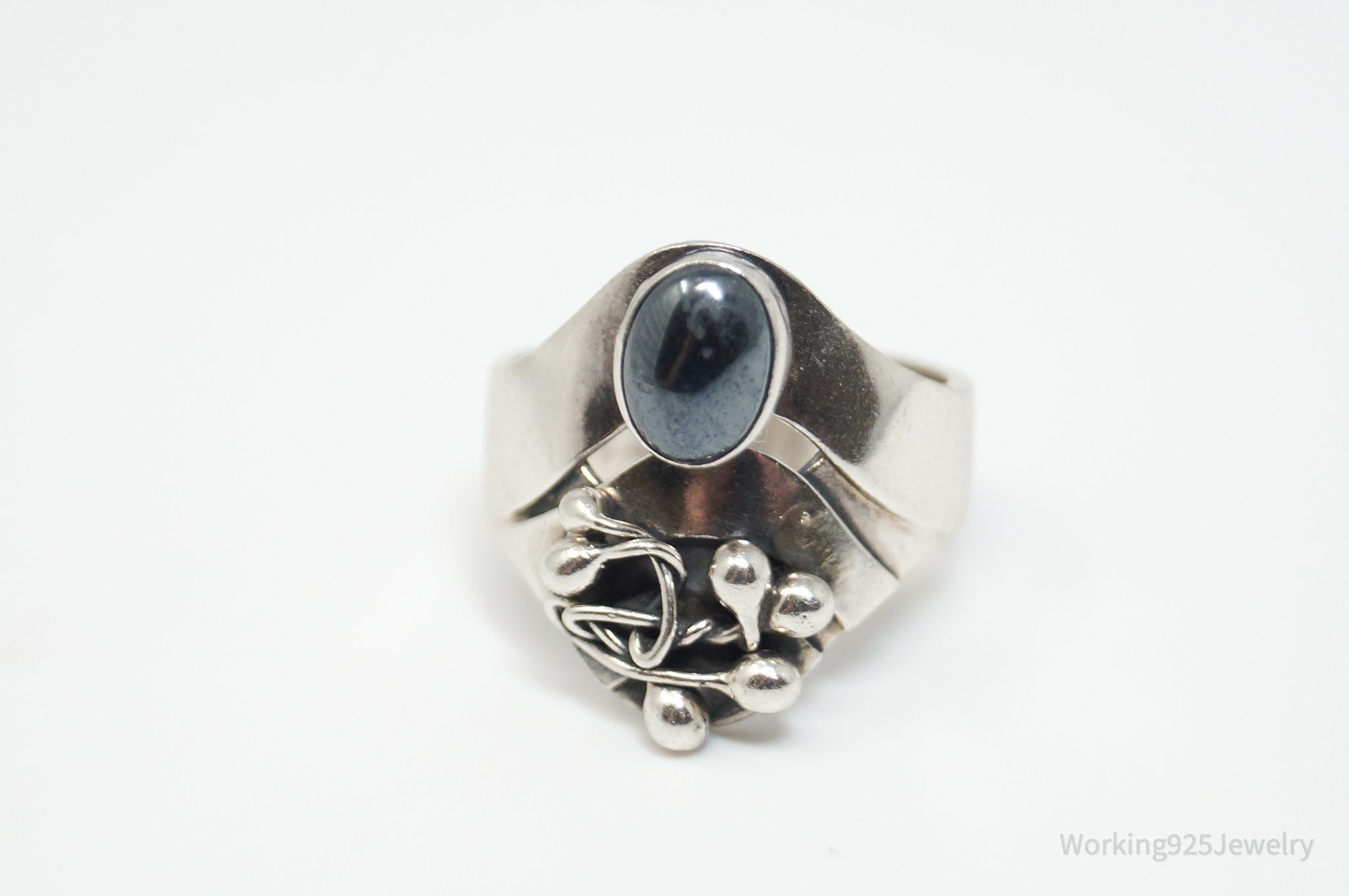 Vintage Modernist YABAR Hematite Sterling Silver Ring - Size 7.75