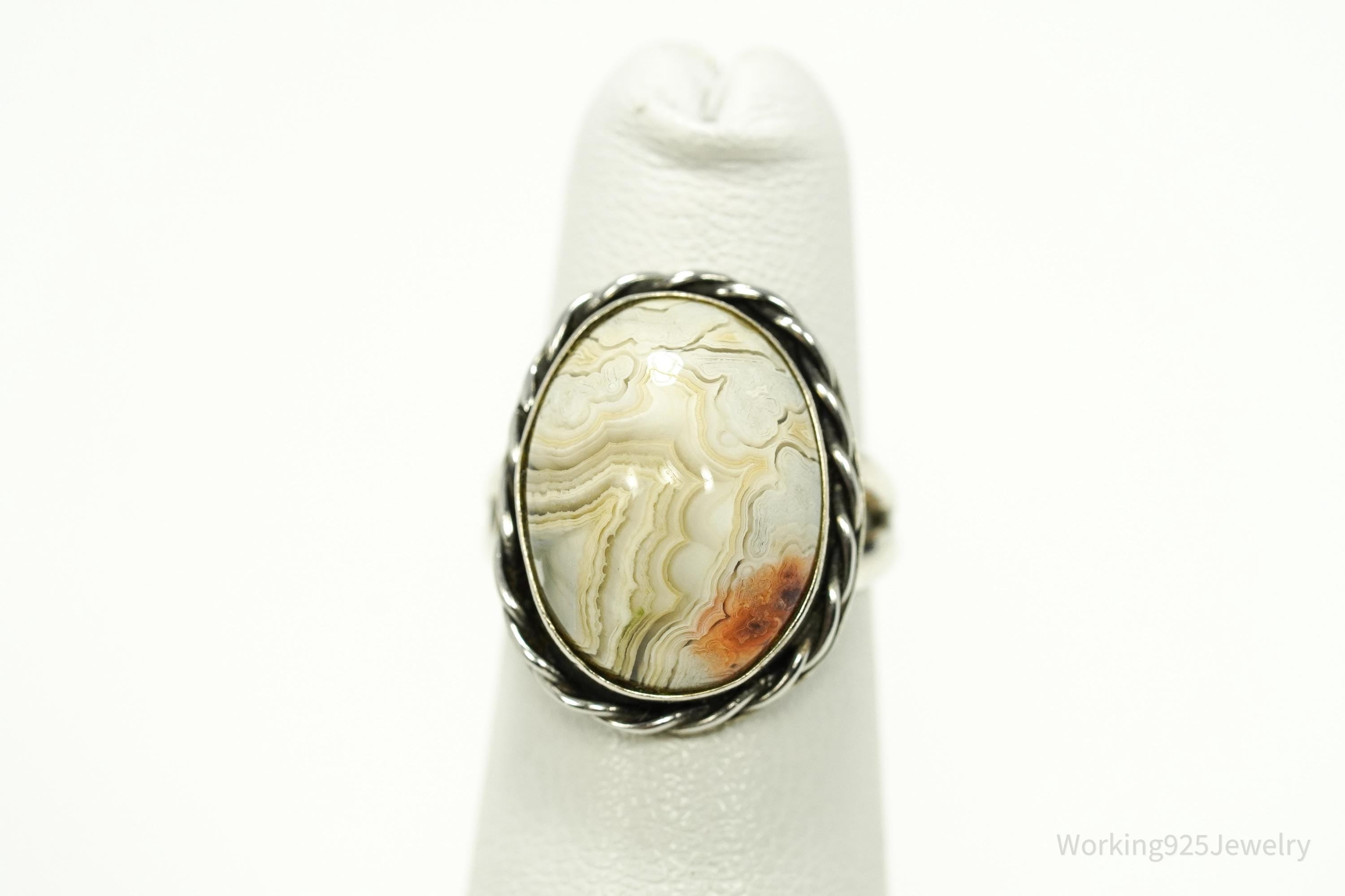 Vintage Agate Silver Ring Size 4.5