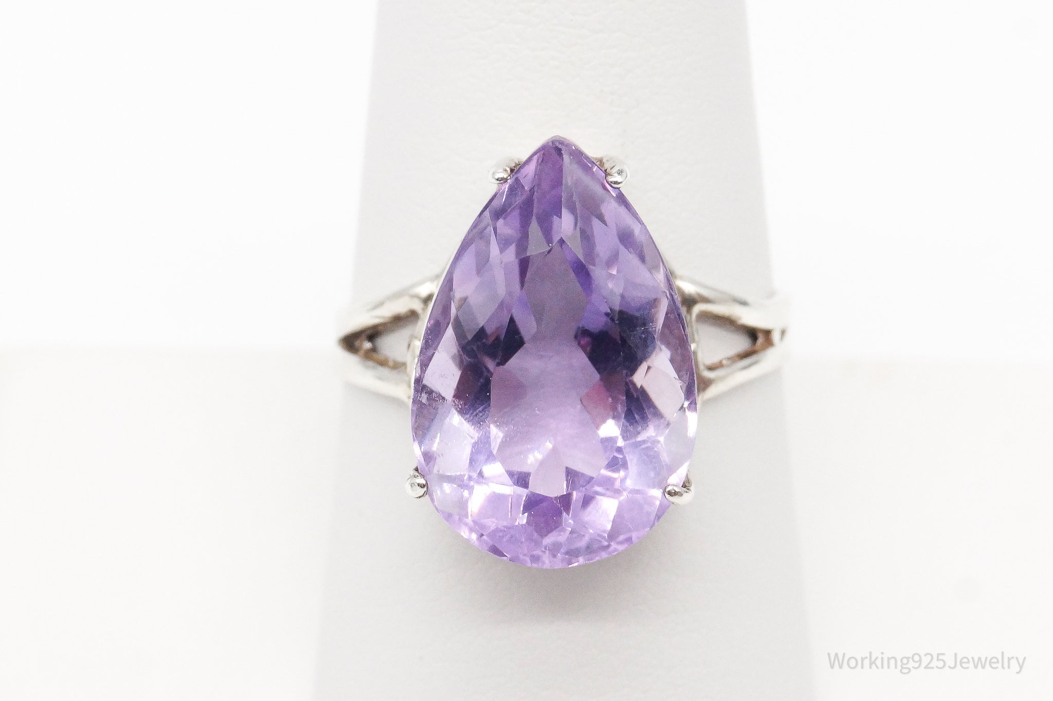 Vintage Large Amethyst Sterling Silver Ring - Size 8.75