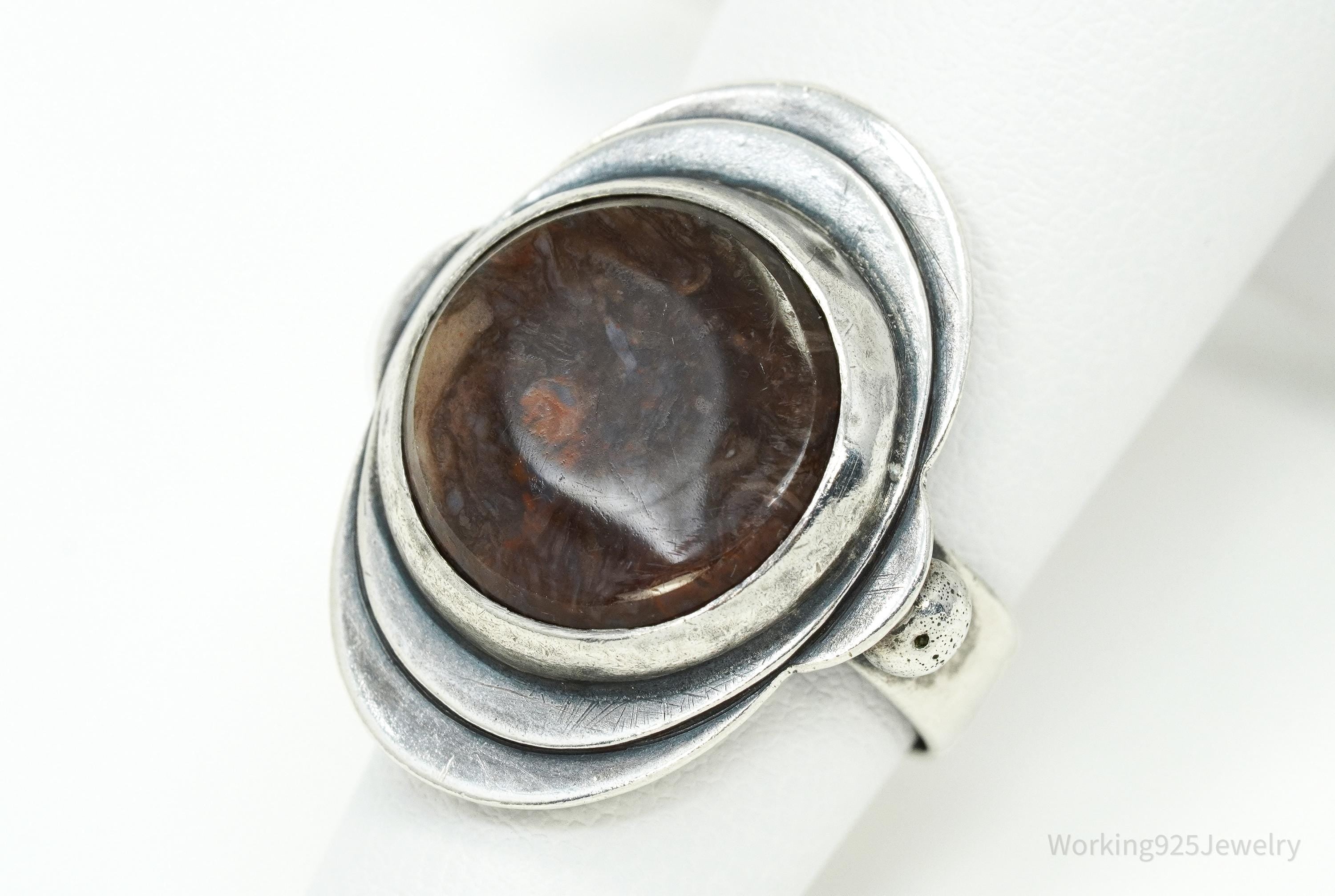 Vintage Jasper Modernist Style Silver Ring - Size 7