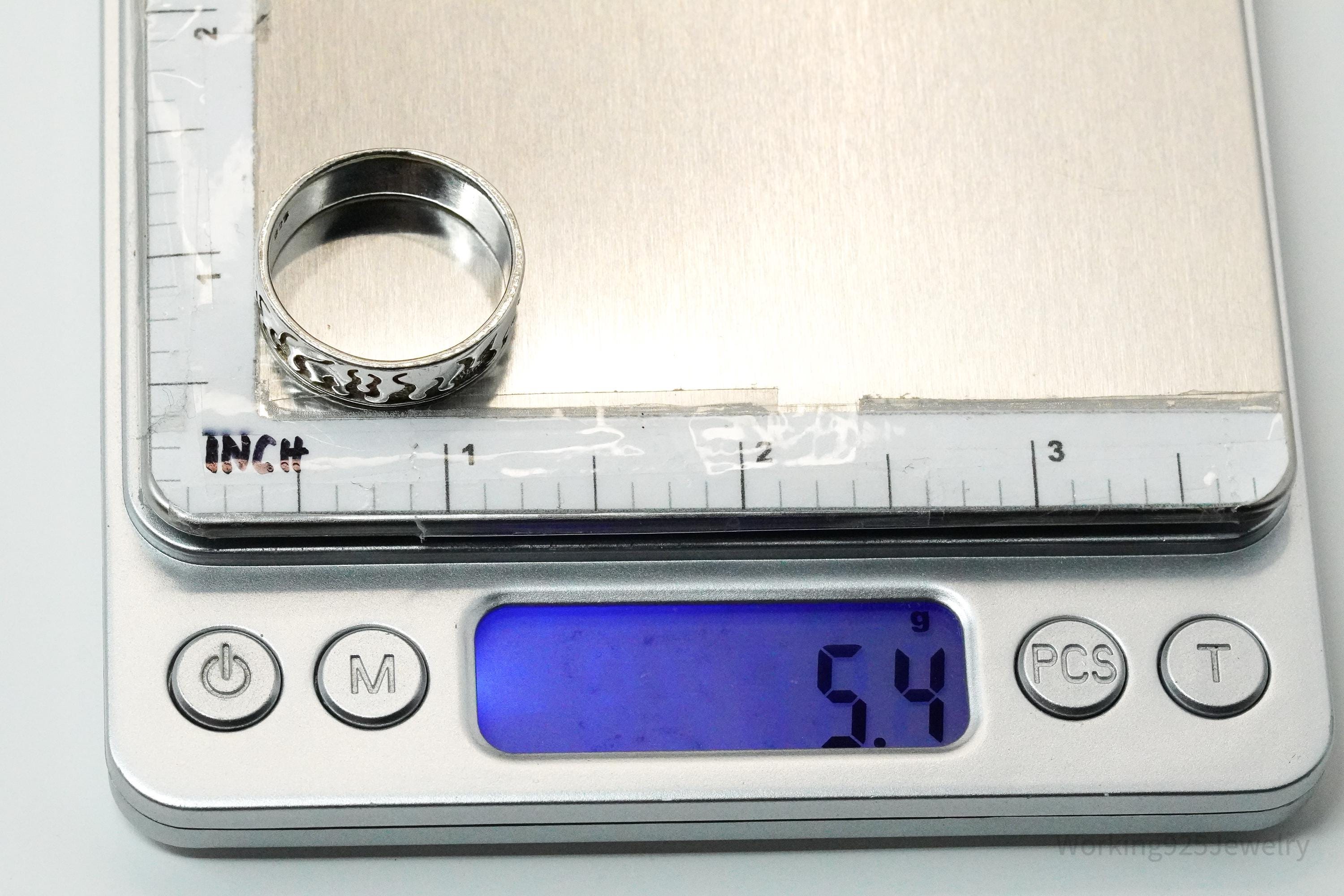 Vintage Fire Flames Sterling Silver Band Ring - Size 10.75