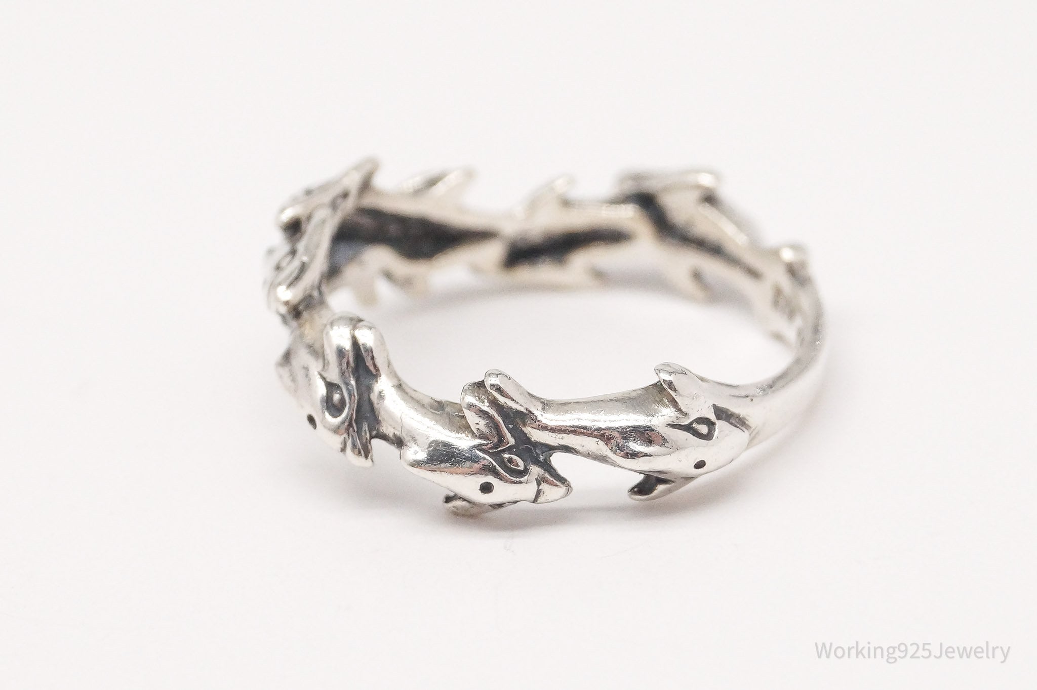 Vintage Designer Kabana Swimming Dolphins Sterling Silver Ring - Size 6.25