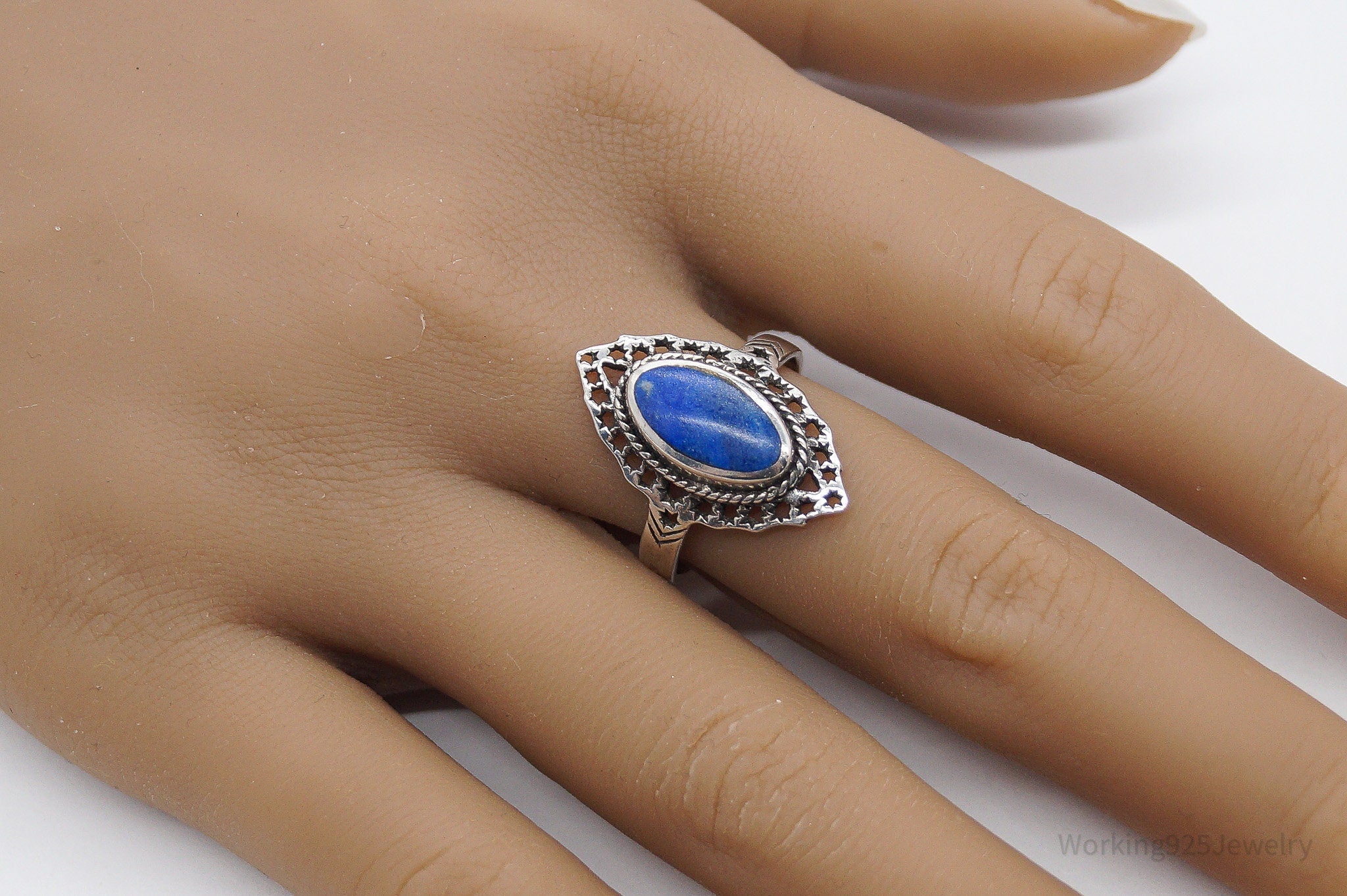 Vintage Lapis Lazuli Sterling Silver Ring - Size 8.5
